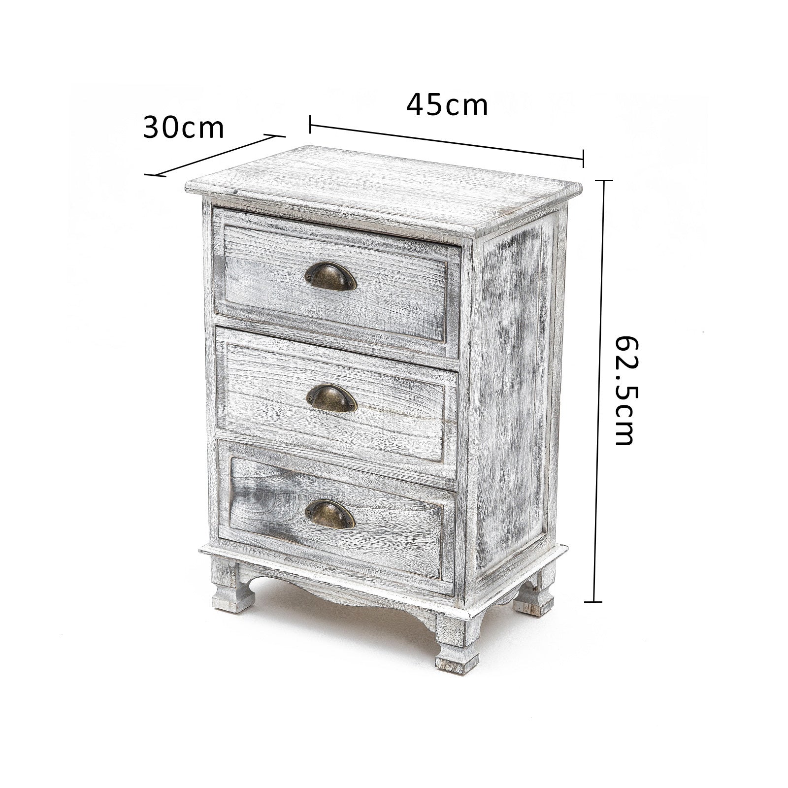 Vintage 3-Drawer Bedside Table with Metal Handles - Grey