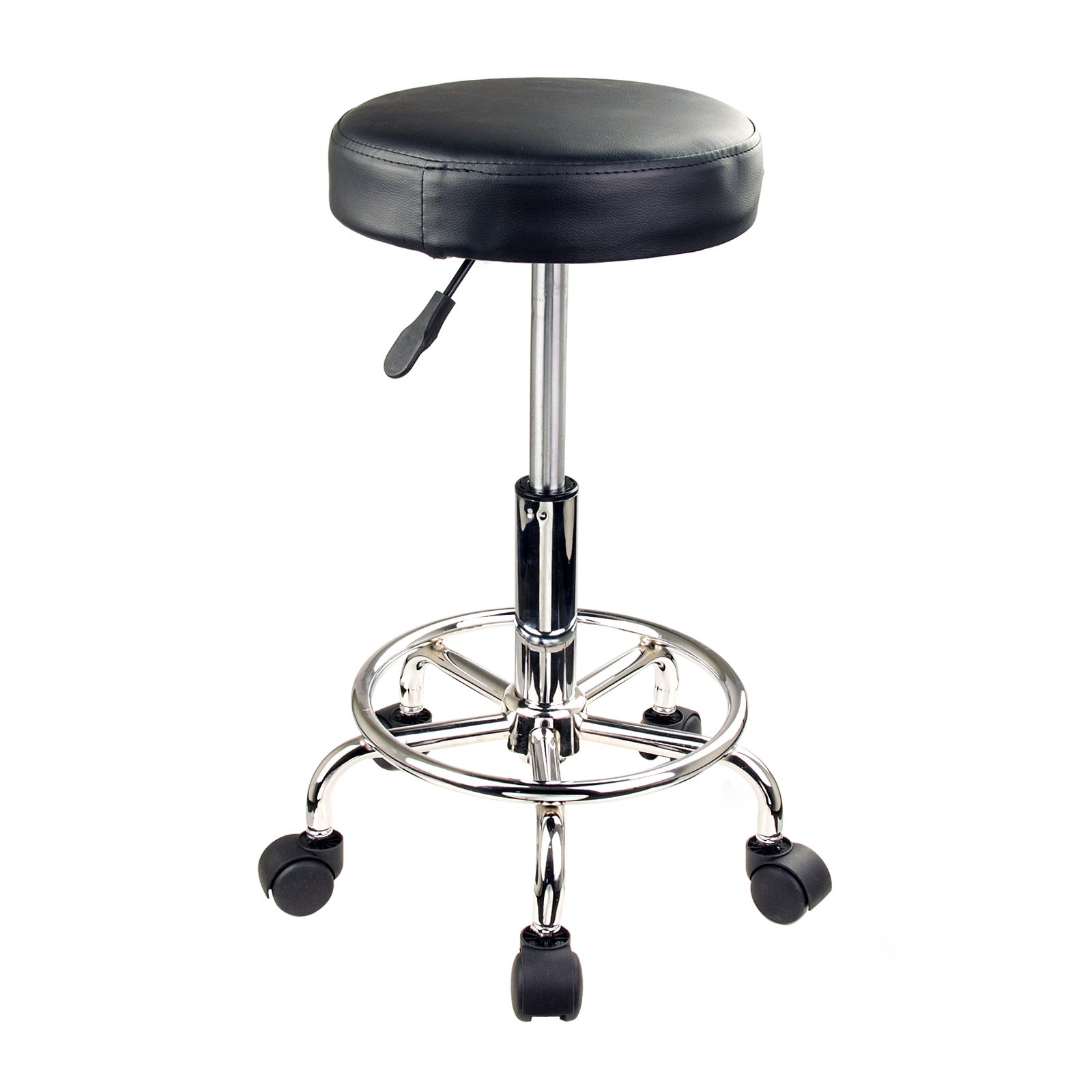 Swivel Adjustable Hydraulic Salon Stool with Wheels Black - Forever Beauty