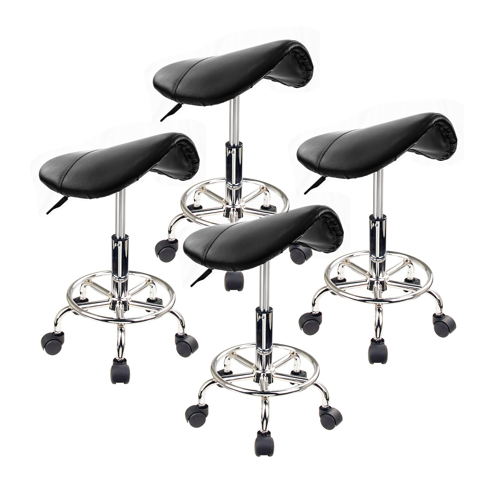 Adjustable Hydraulic Salon Stools, 4 Set, Swivel, Black - Forever Beauty