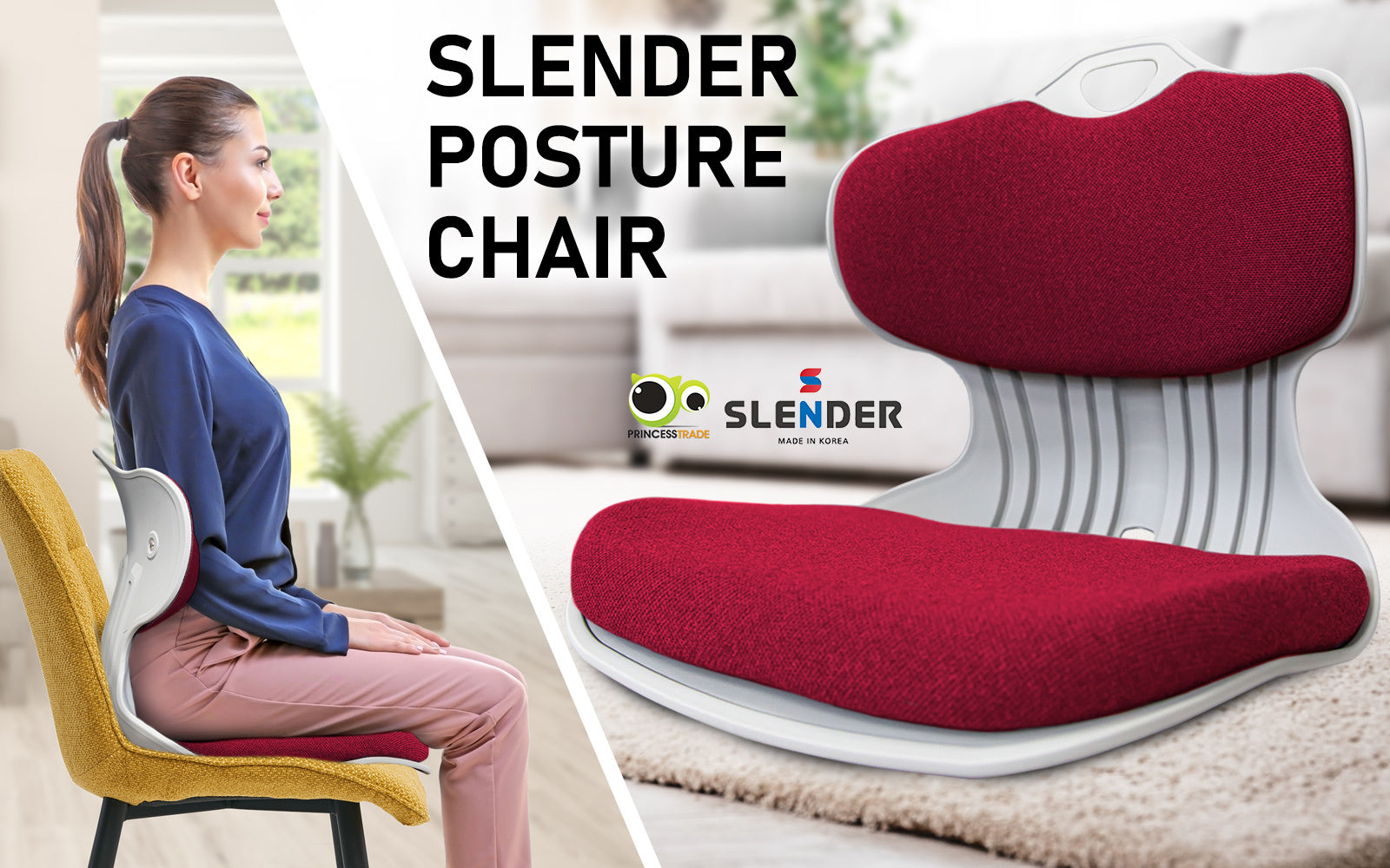 Ergonomic Red Posture Correction Seat with Foam & Handle