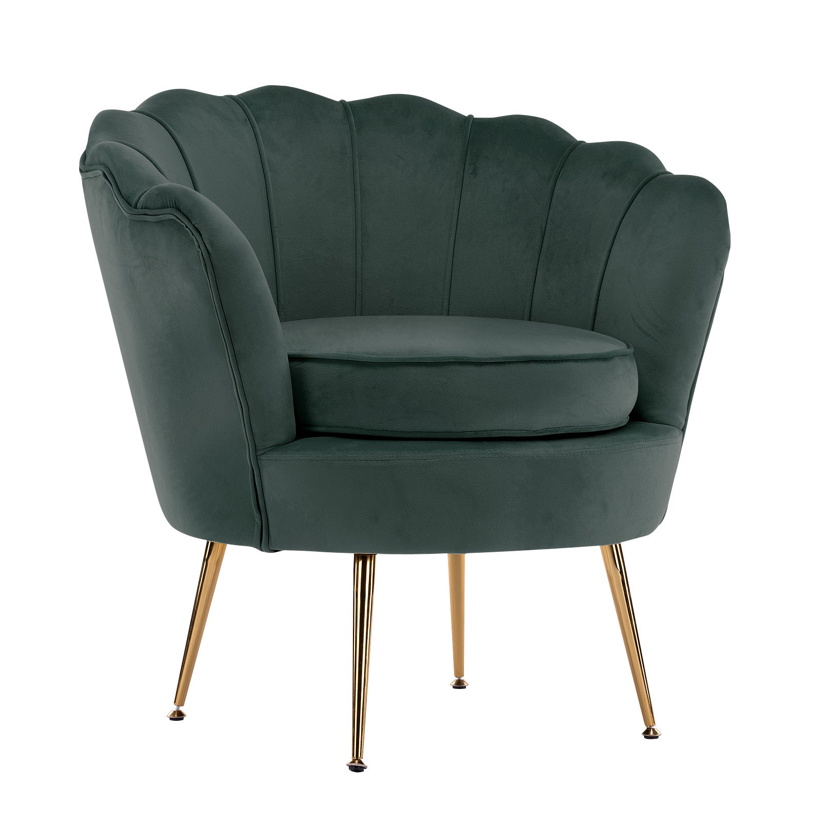 Green Velvet Armchair, Gold Legs, Scalloped Back - La Bella