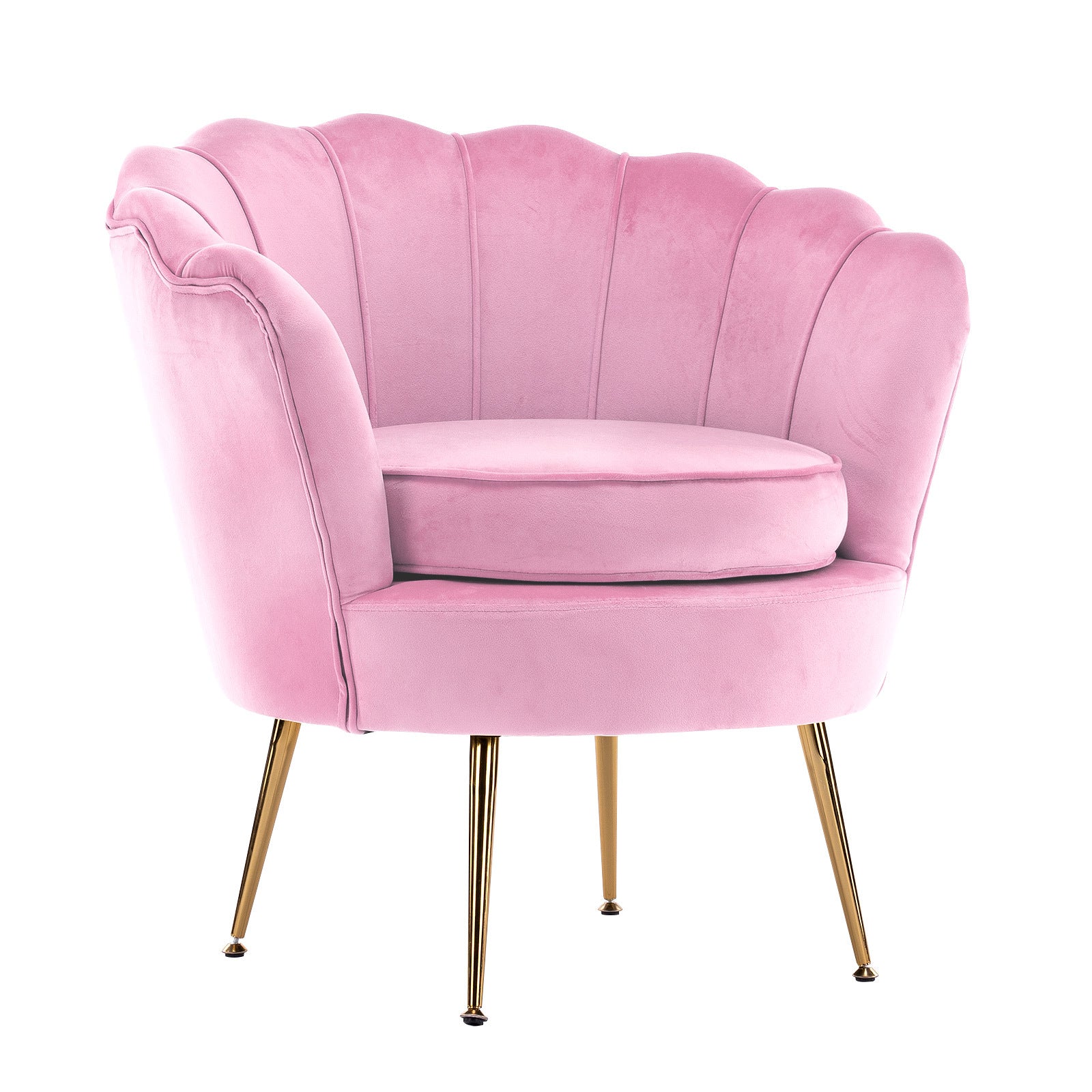 Pink Velvet Scalloped Armchair, Gold Legs - La Bella