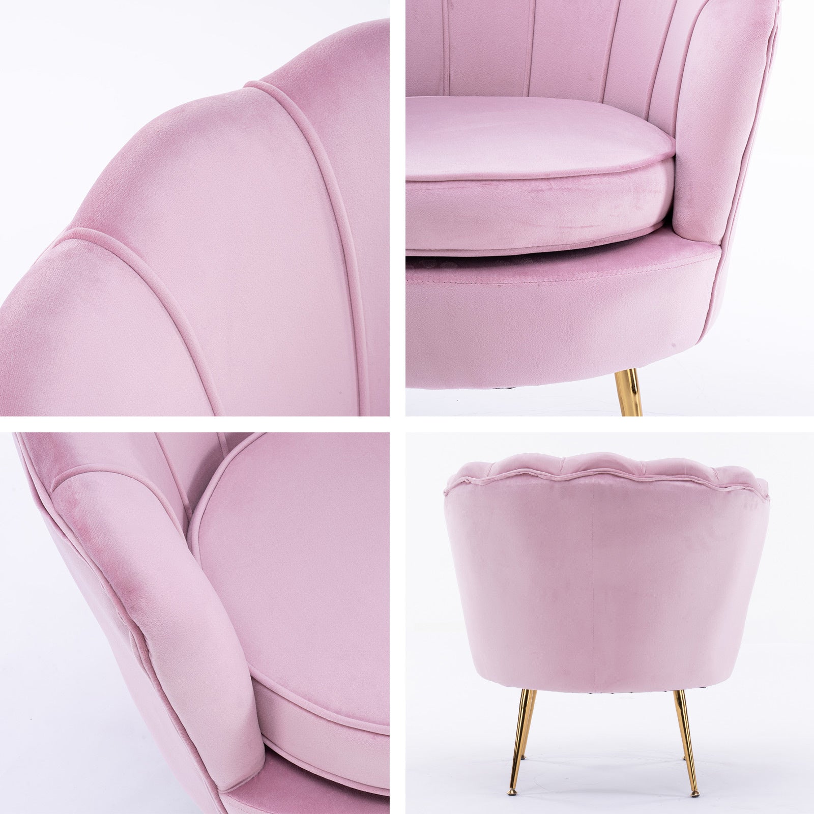 Pink Velvet Scalloped Armchair, Gold Legs - La Bella