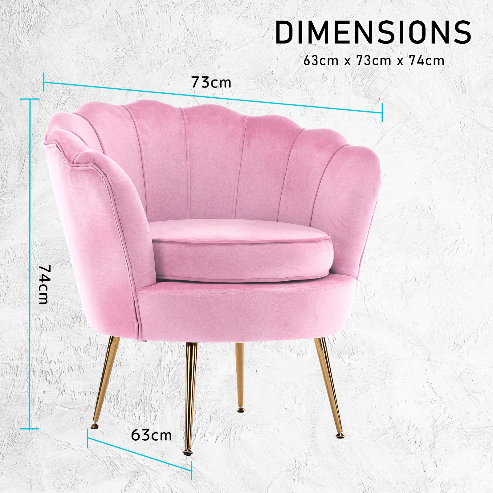 Pink Velvet Scalloped Armchair, Gold Legs - La Bella