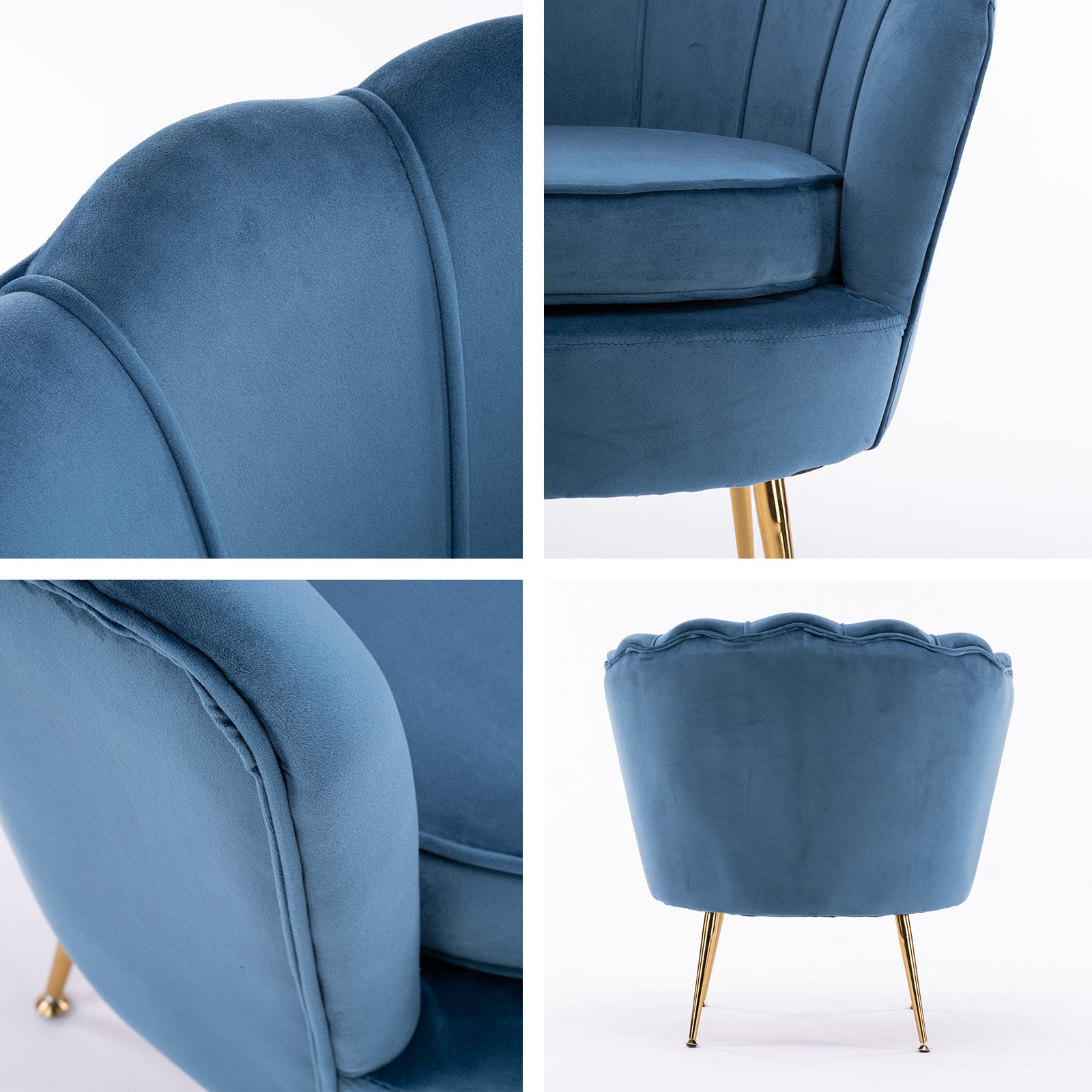 Velvet Scalloped Armchair + Ottoman, Gold Legs - La Bella