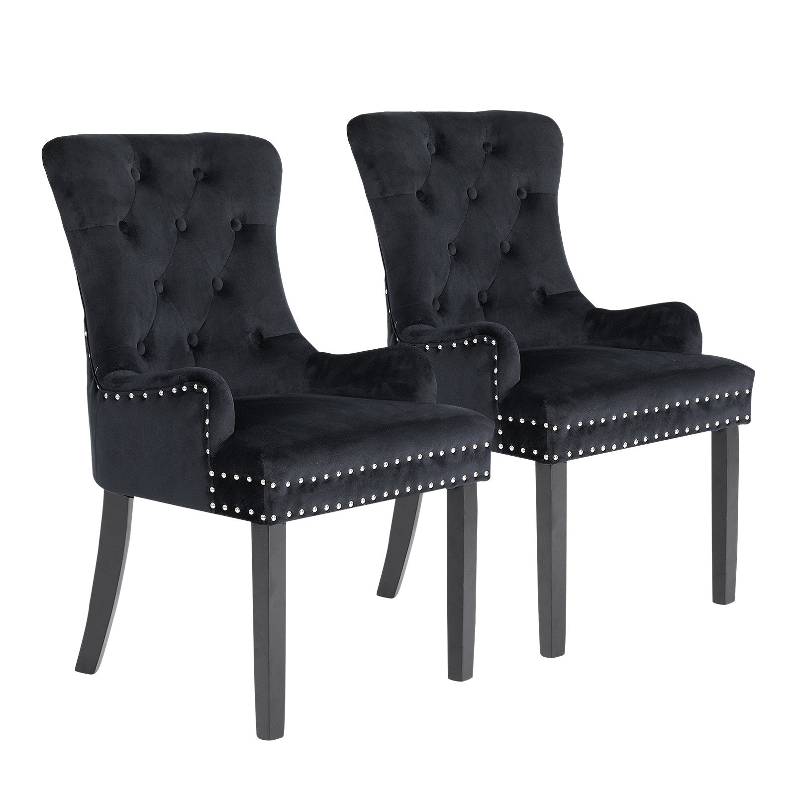 Velvet Upholstered Dining Chairs with Studded Detailing, 2PC Set - La Bella