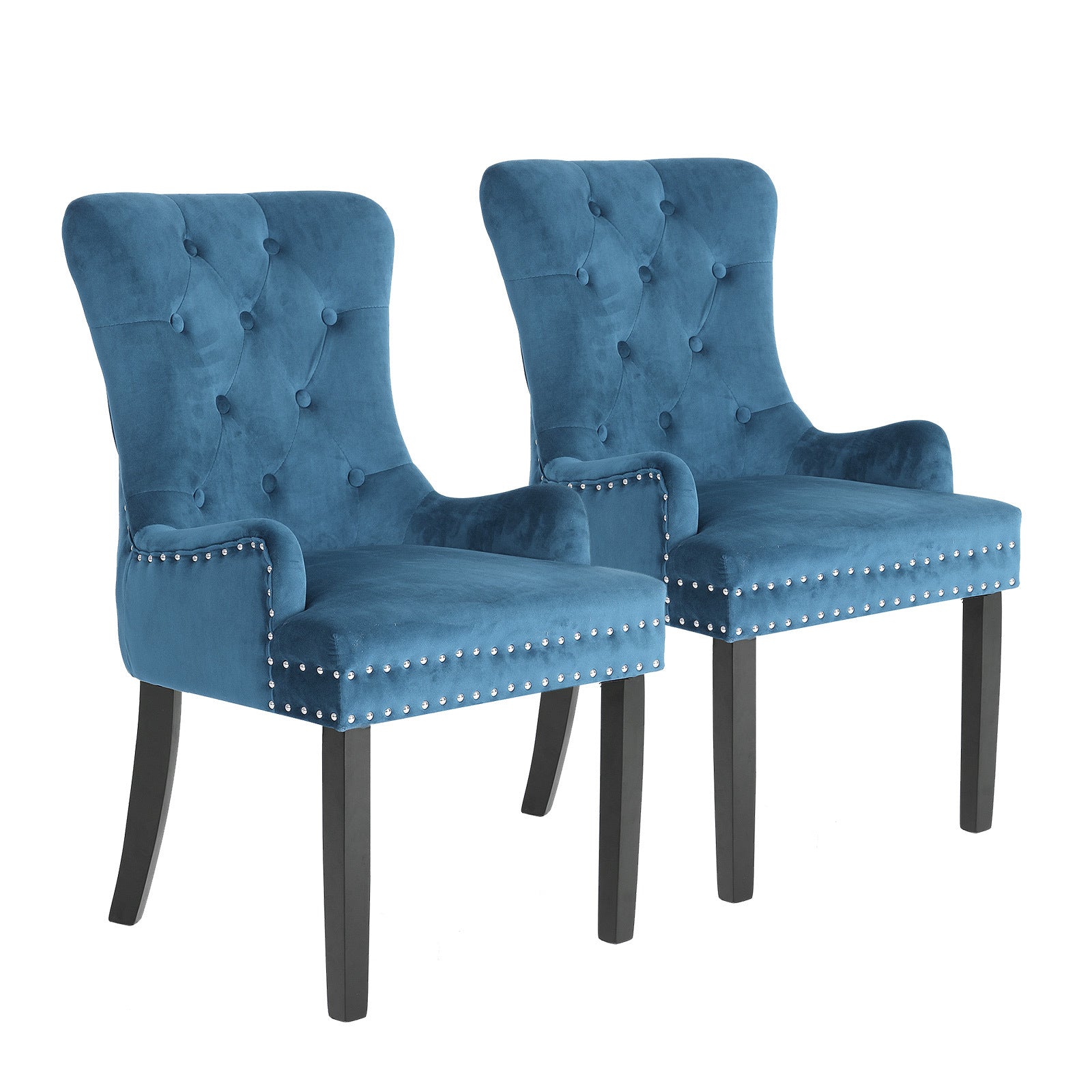 Velvet Studded Dining Chairs, 11cm Cushion, Chrome Ring, 2X La Bella