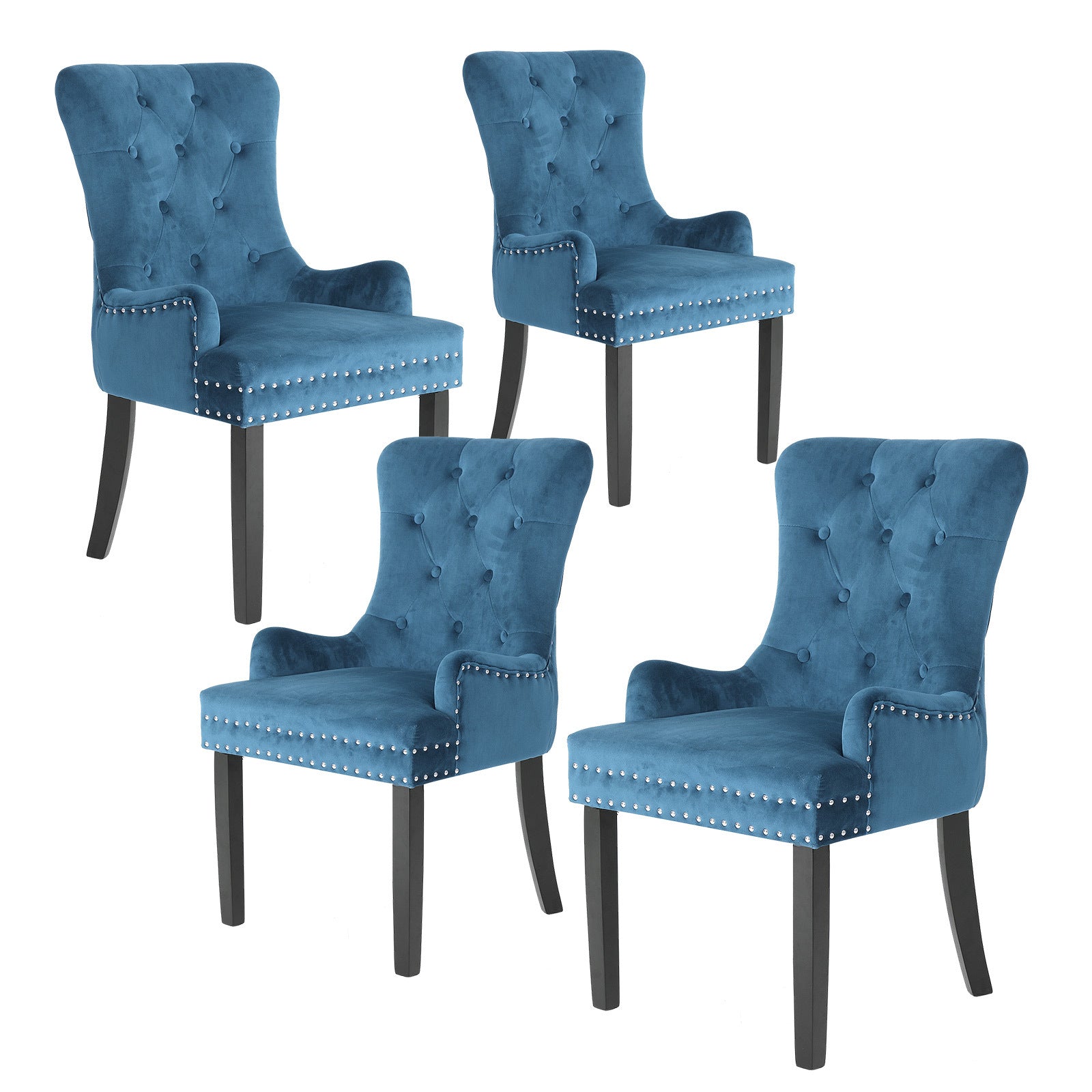 Navy Blue Velvet French Provincial Dining Chairs Set of 4