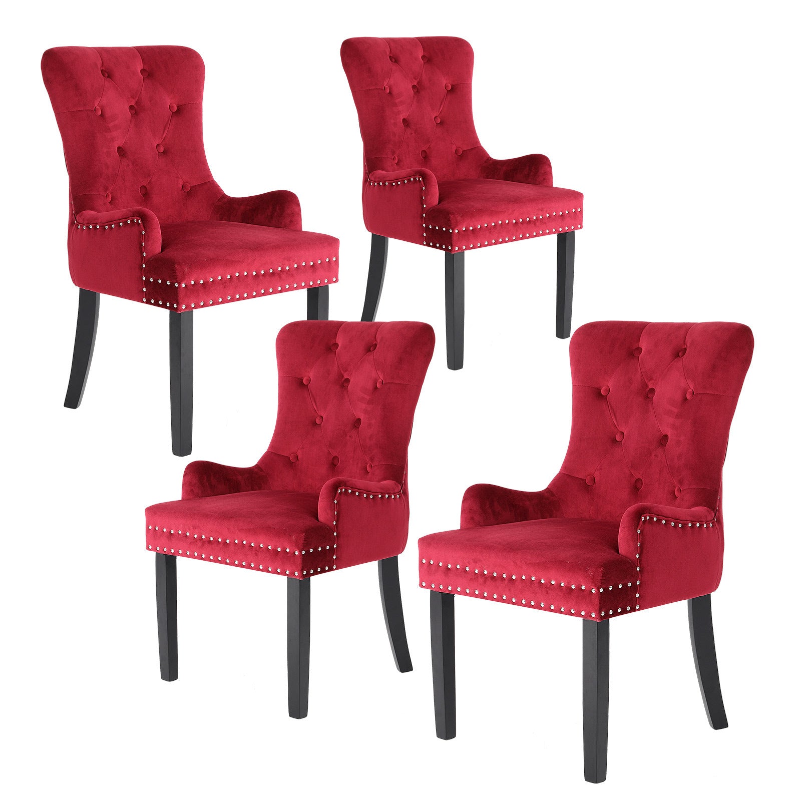 Bordeaux Red Velvet French Dining Chairs Set of 4, La Bella