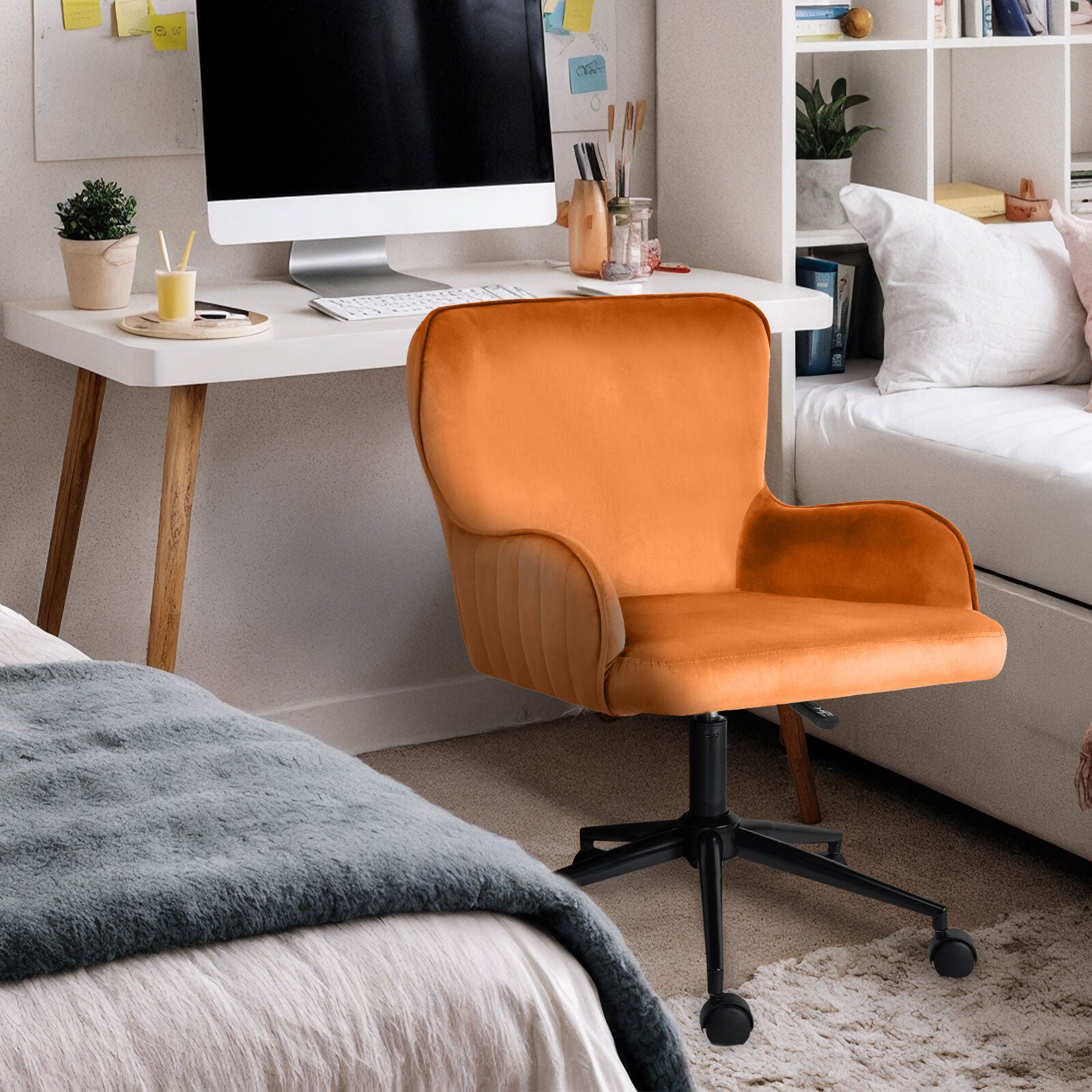 Desk Armchair - Home Office Swivel Chair Adjustable Height Seat PLUME ORANGE
