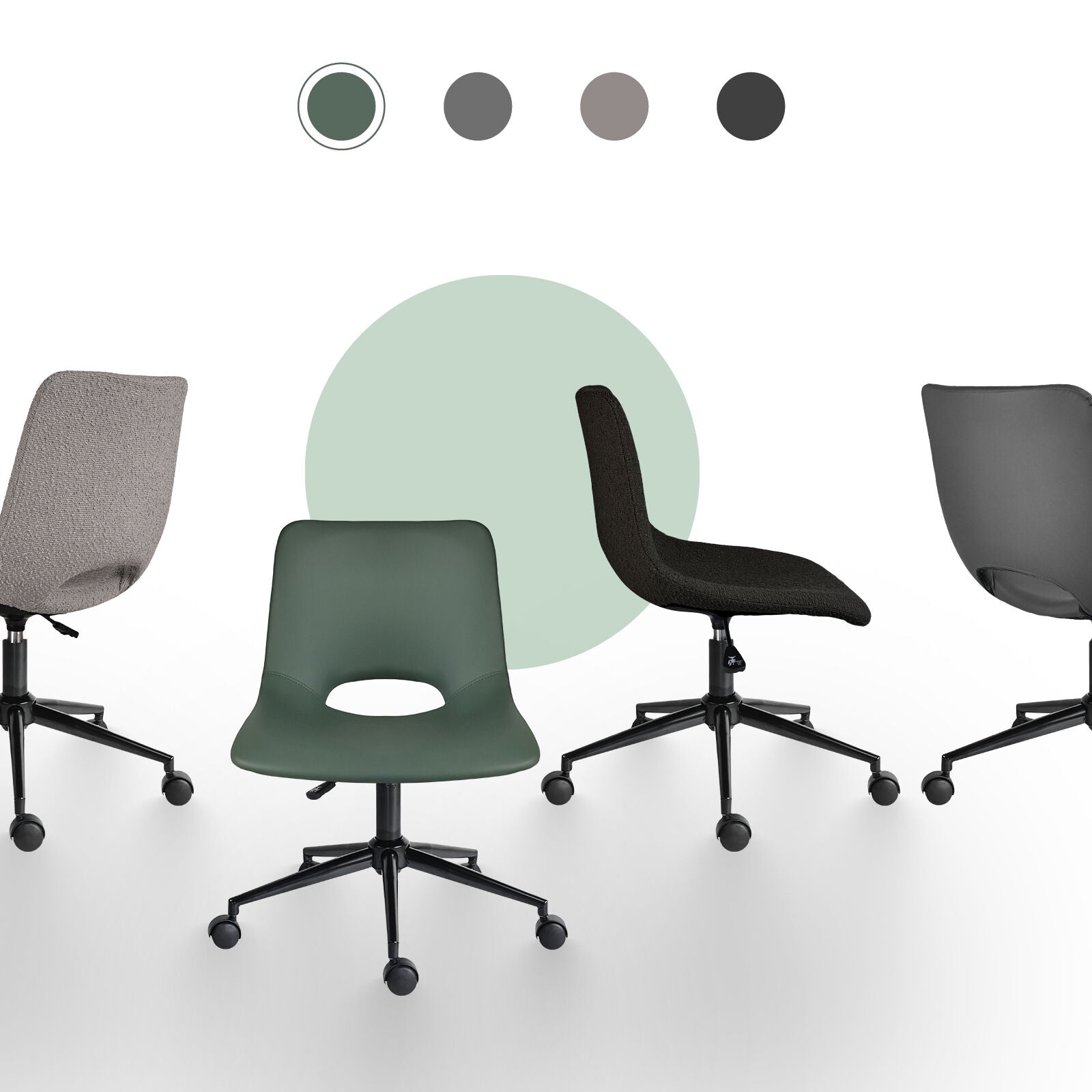 2 Set Office Desk Chair - PU Leather Home Swivel Chair Cut-Out Seat HALO GREEN