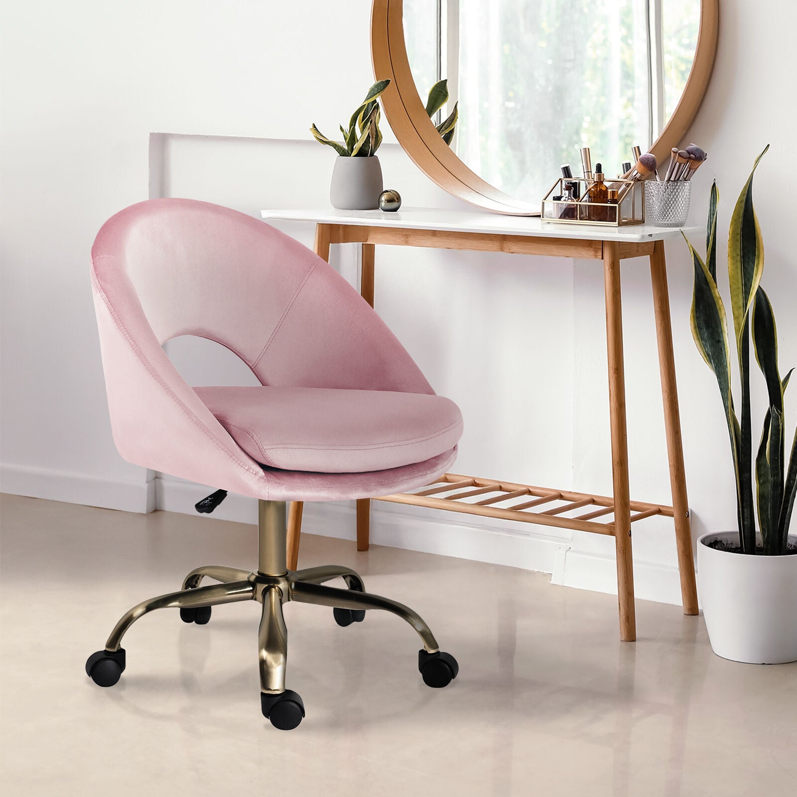 Office Desk Chair - Velvet Home Office Swivel Computer Seat COVE PINK
