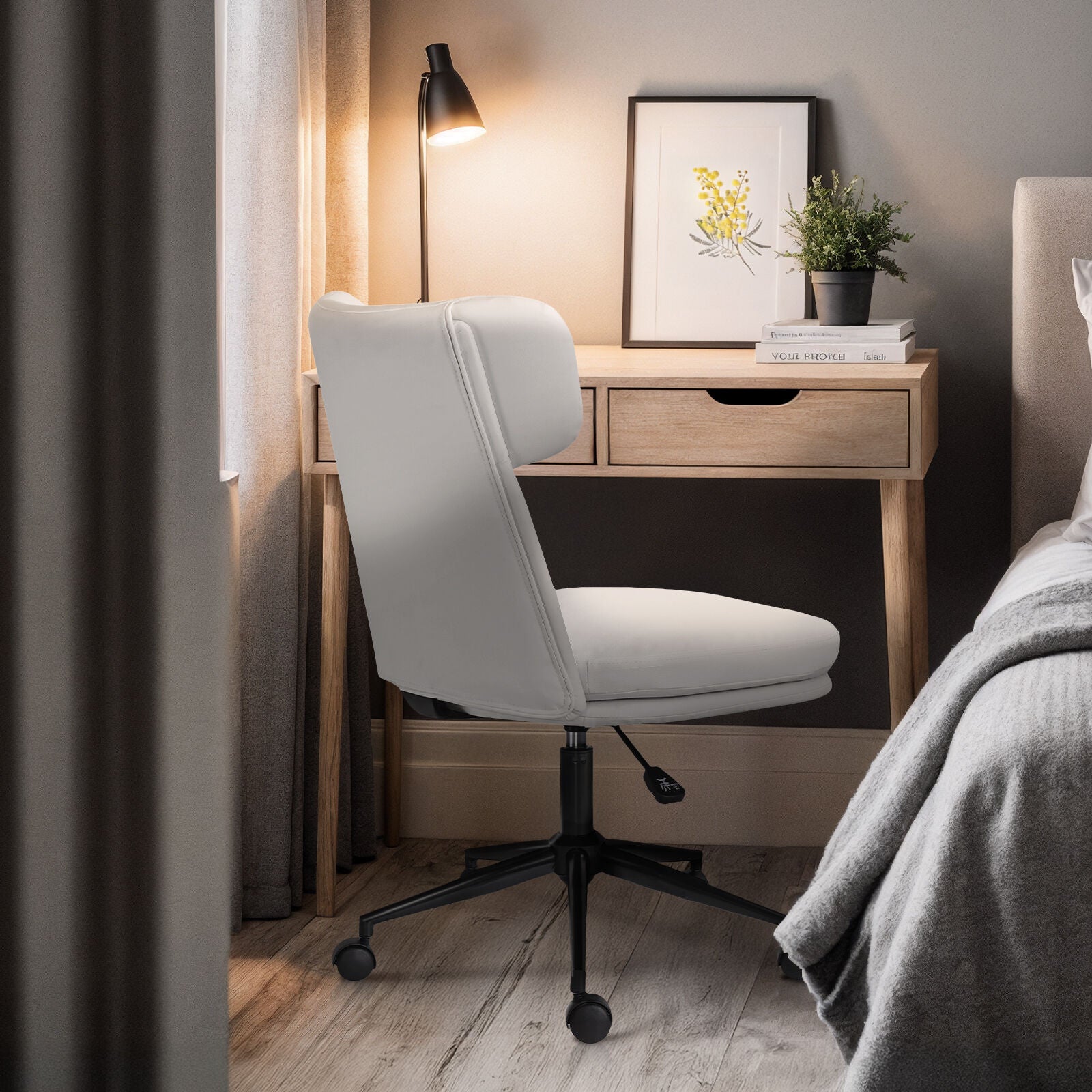 Office Desk Chair - PU Leather Home Office Swivel Chair Computer Seat WHITE