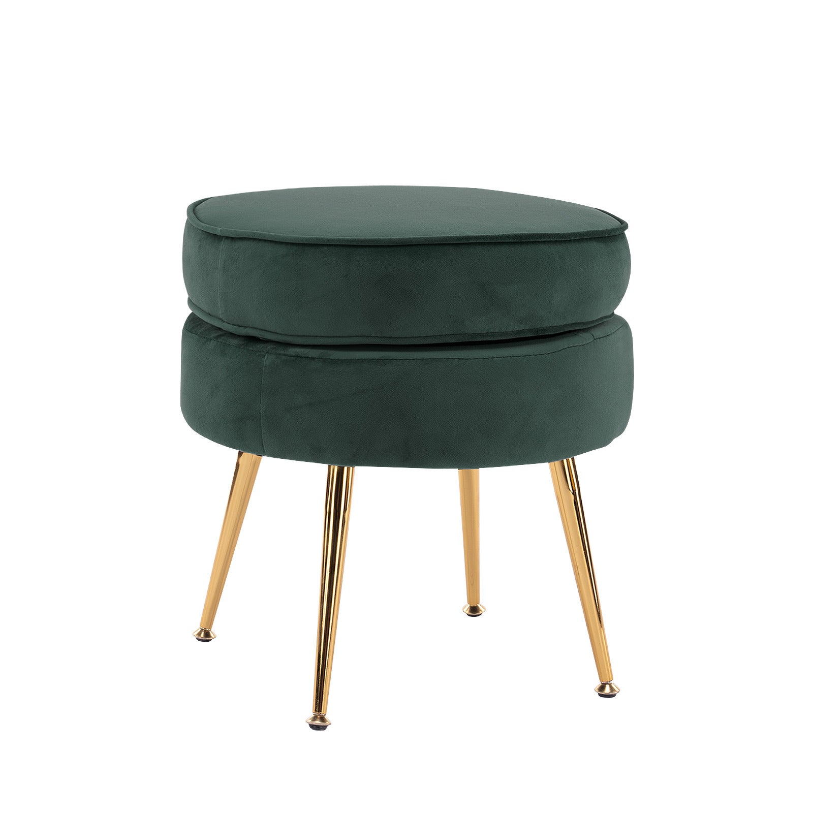 Green Velvet Ottoman Foot Stool, Gold Metal Legs - La Bella