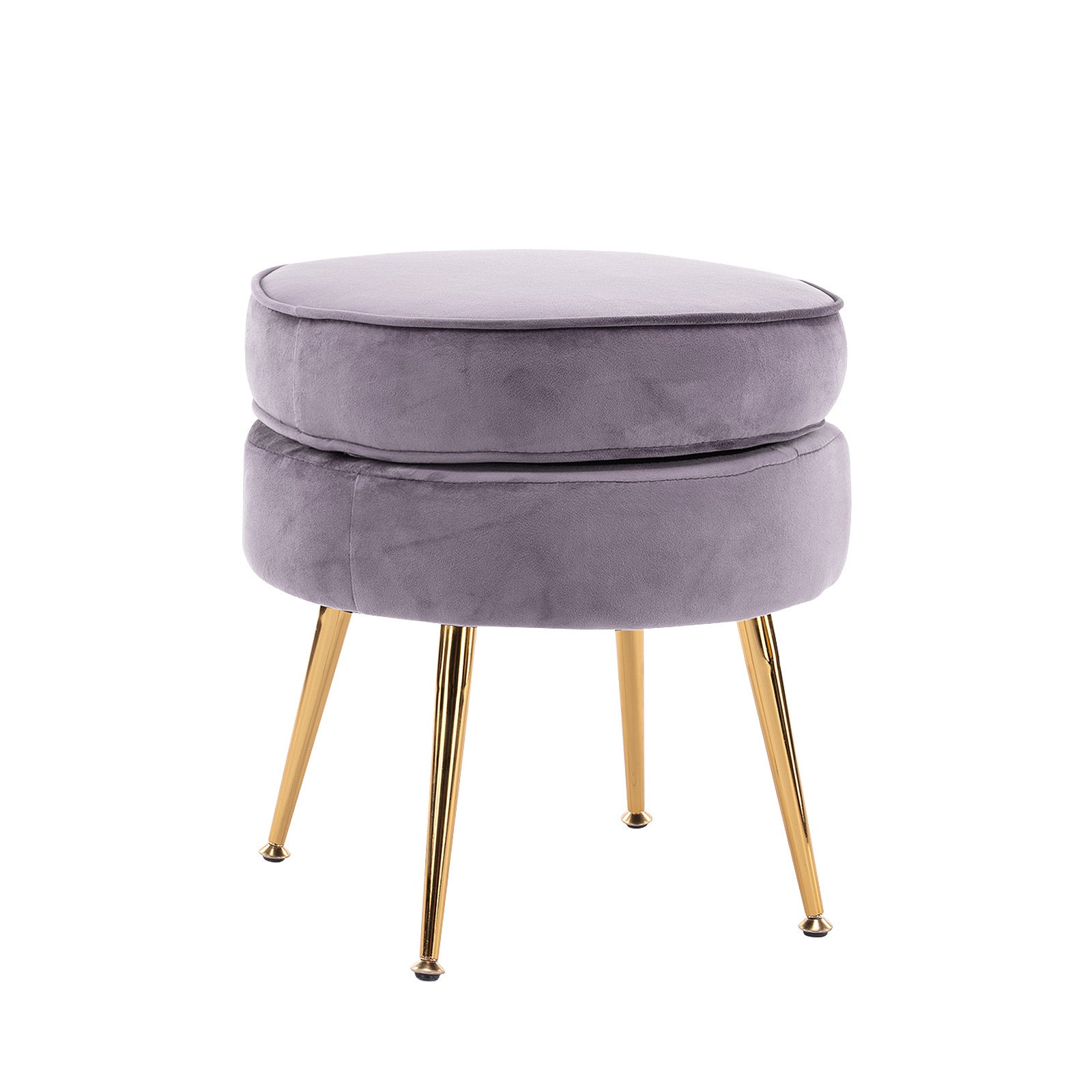 Breathable Velvet Ottoman Foot Stool with Gold Legs - Grey La Bella