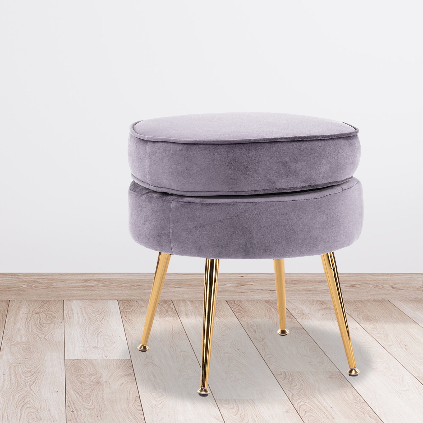 Breathable Velvet Ottoman Foot Stool with Gold Legs - Grey La Bella