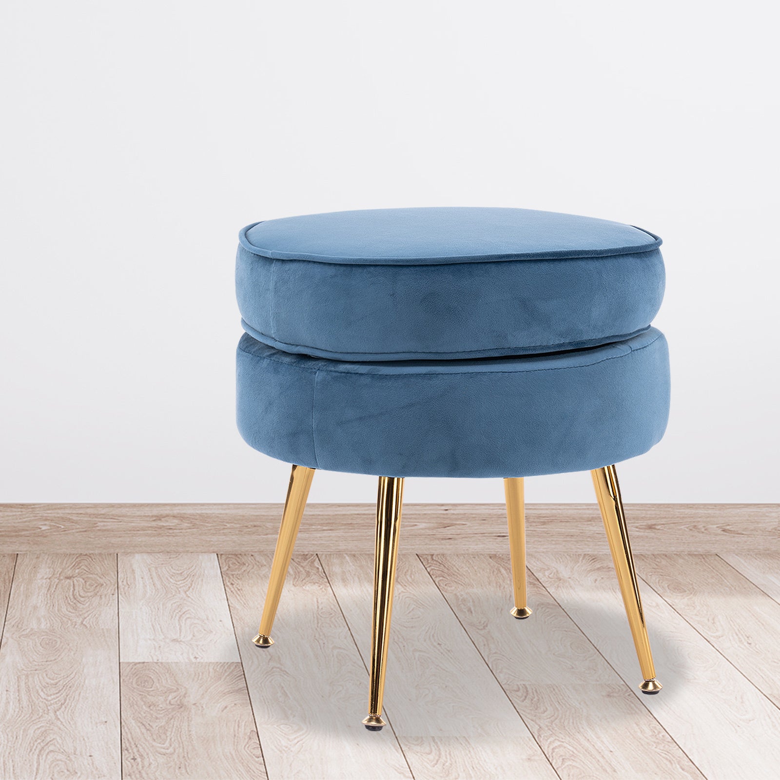 Navy Blue Velvet Foot Stool with Gold Legs, La Bella