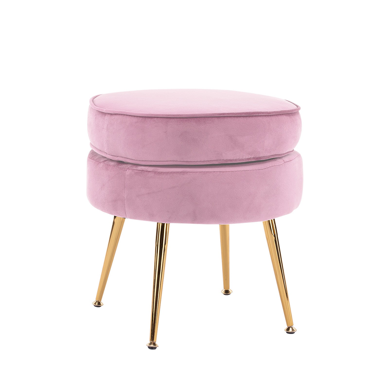 Pink Velvet Ottoman Footstool, Gold Metal Legs - La Bella