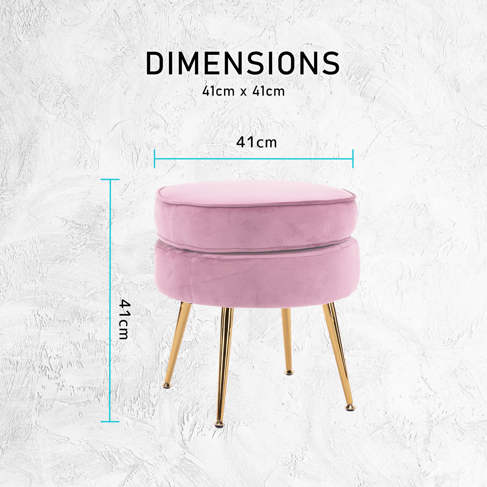 Pink Velvet Ottoman Footstool, Gold Metal Legs - La Bella