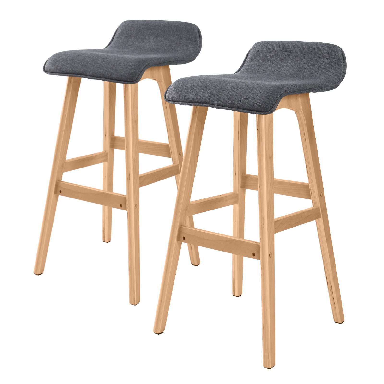 Set of 2 Upholstered Wooden Bar Stools, 74cm, Grey - La Bella