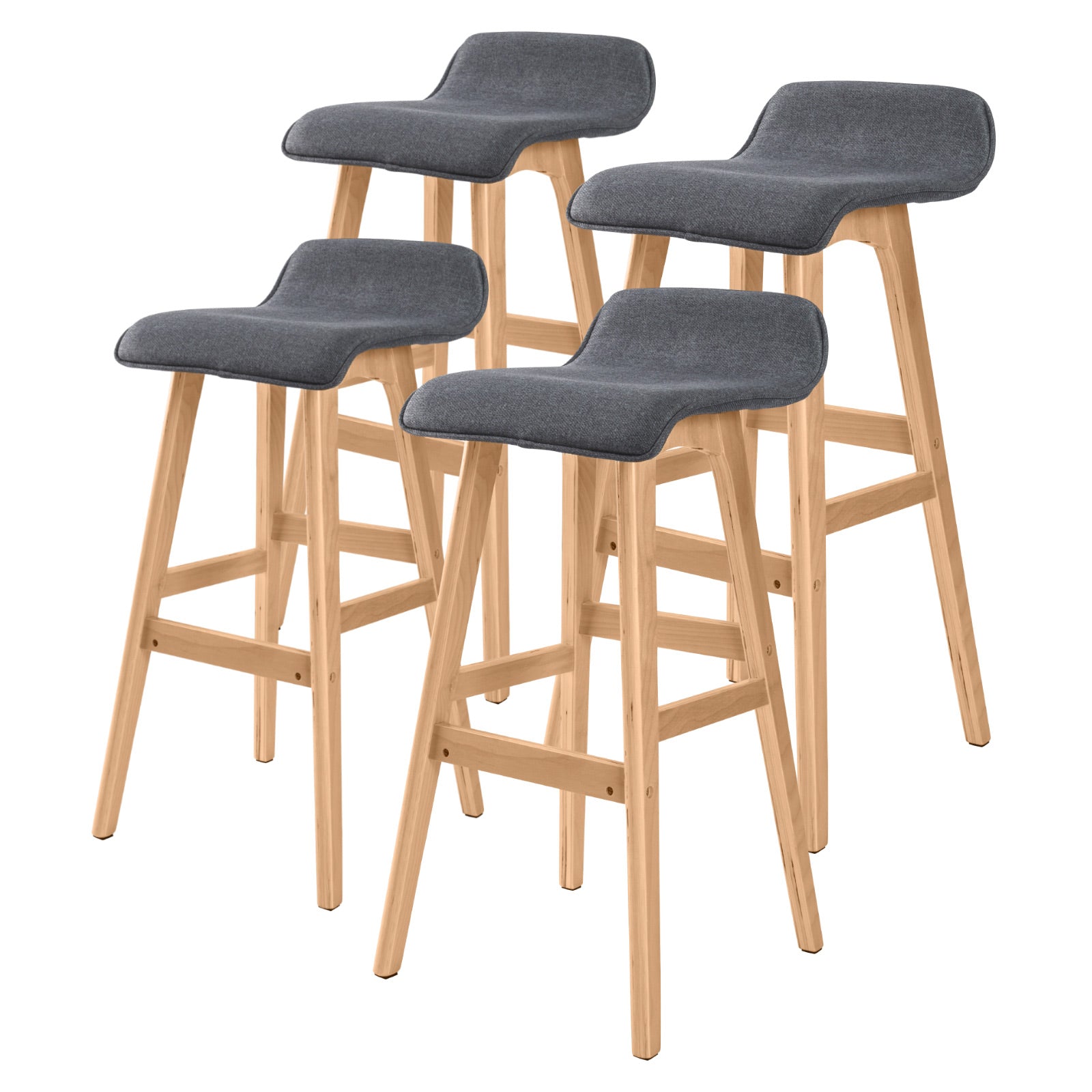 Set of 4 Fabric Upholstered Wooden Bar Stools, 74cm - La Bella