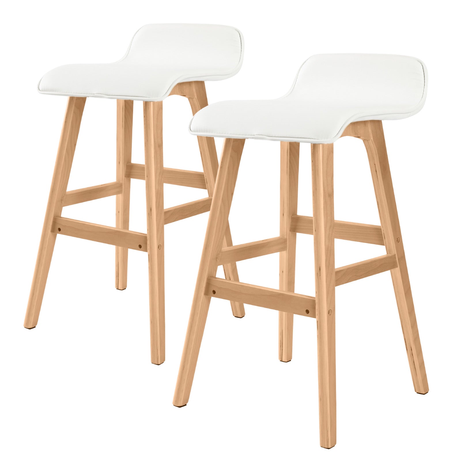 PU Leather Bar Stools 2X Tapered Legs Footrest 65cm La Bella