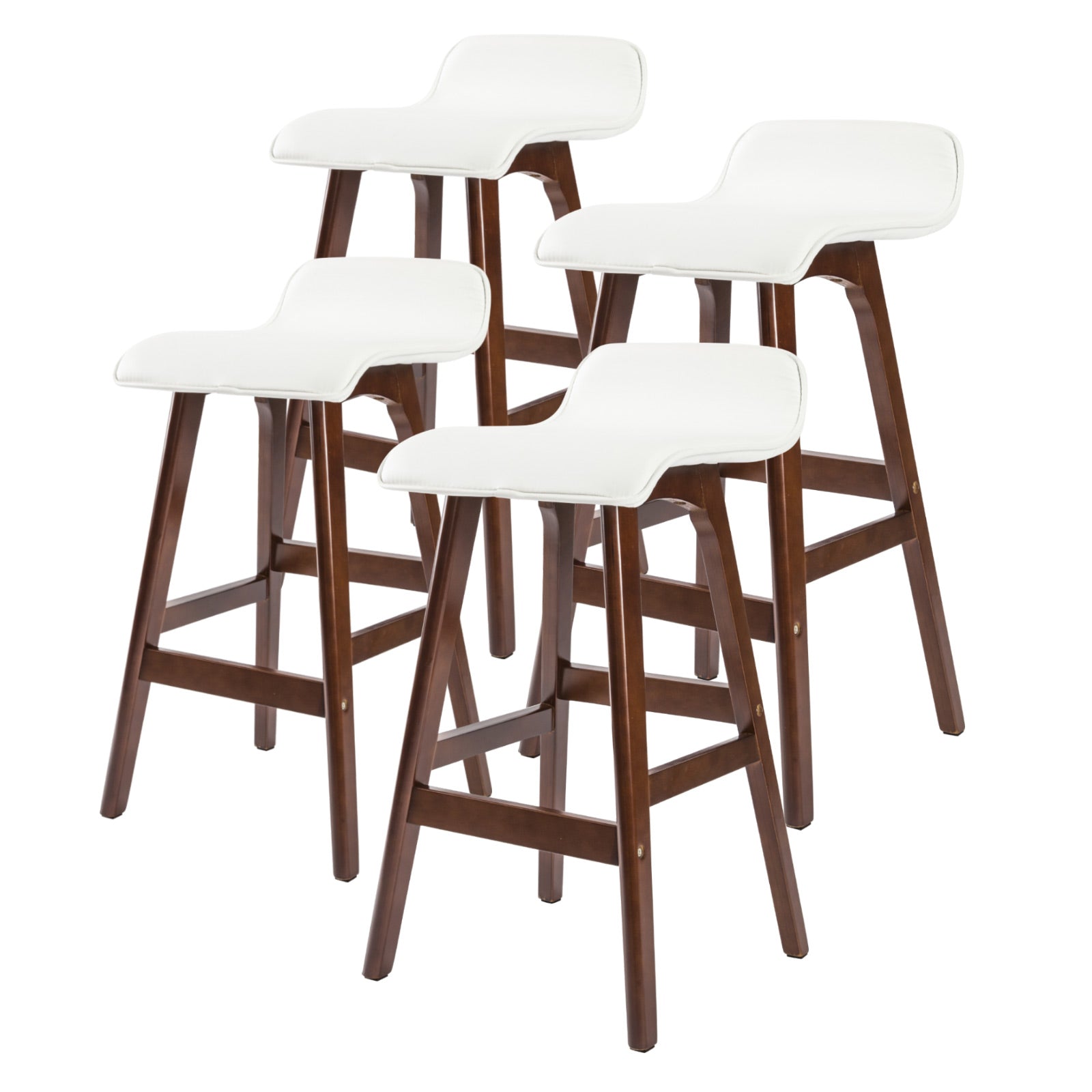 4X PU Leather Bar Stools, Wood Legs, 65cm, White Brown - La Bella