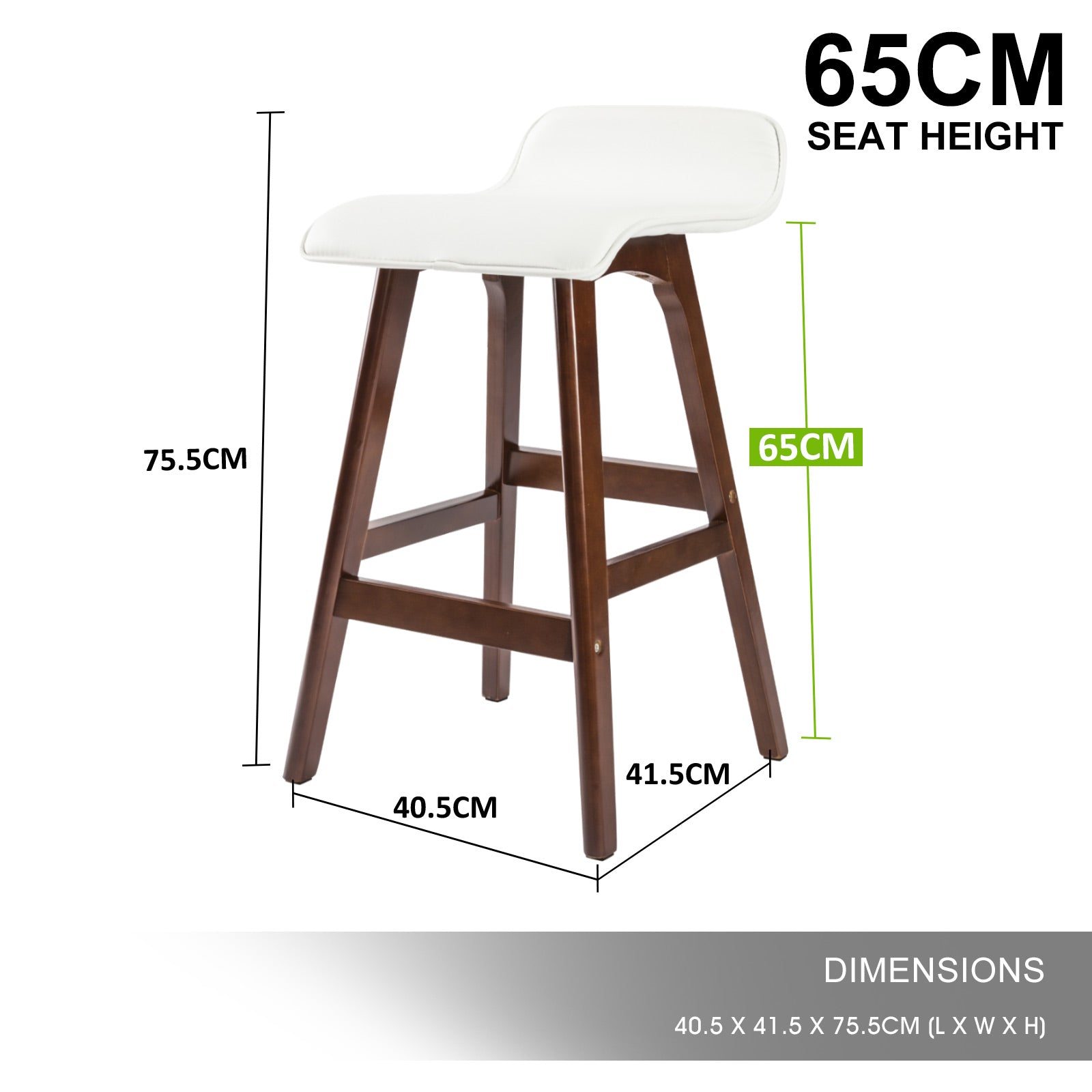 4X PU Leather Bar Stools, Wood Legs, 65cm, White Brown - La Bella