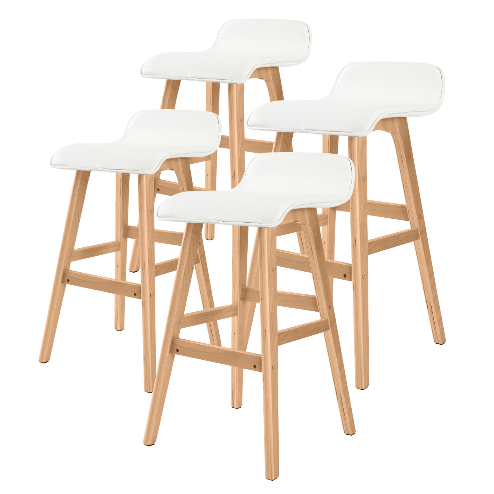 White PU Leather Wooden Bar Stools Set of 4 - La Bella