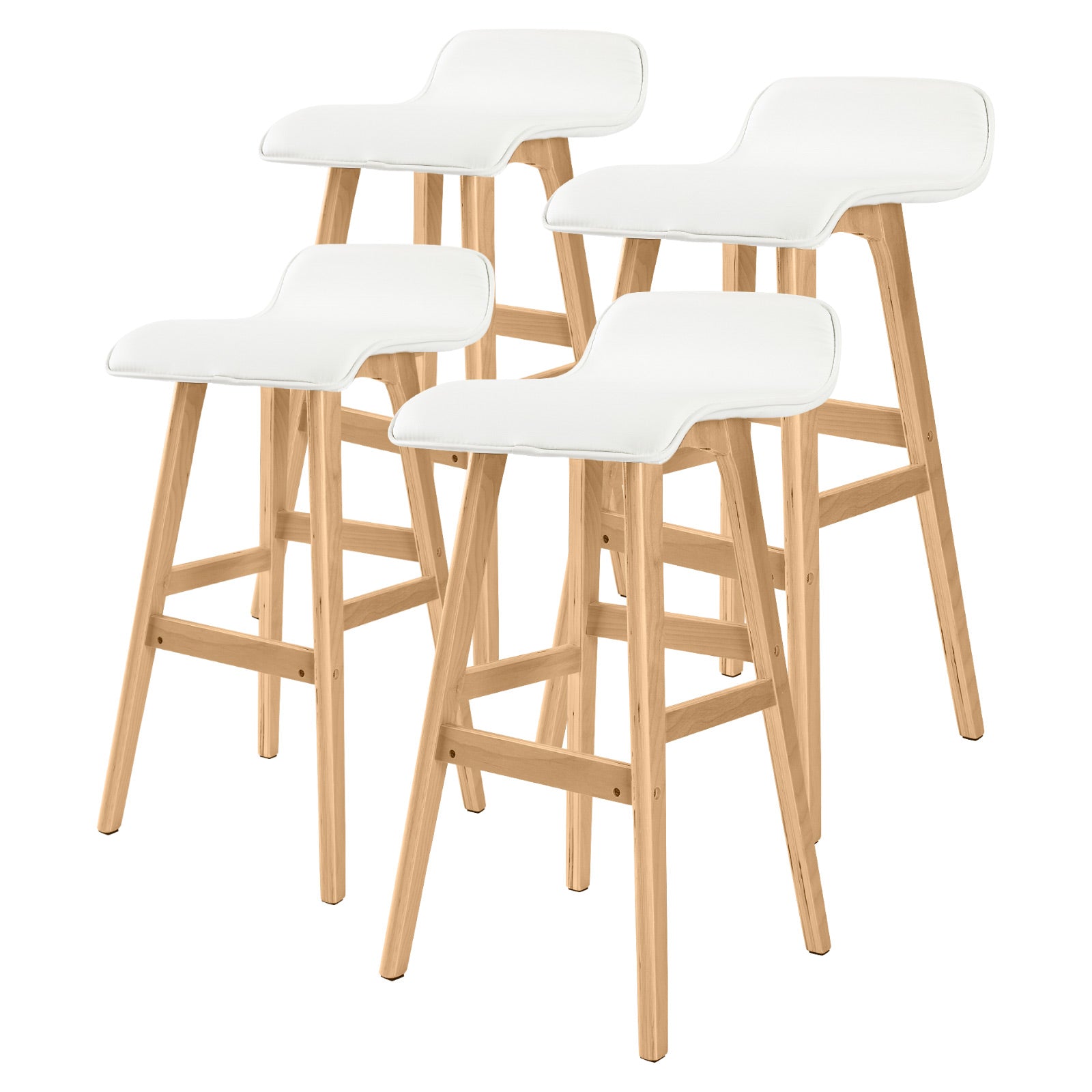 PU Leather White Bar Stools, Wooden Legs - La Bella (Set of 4)