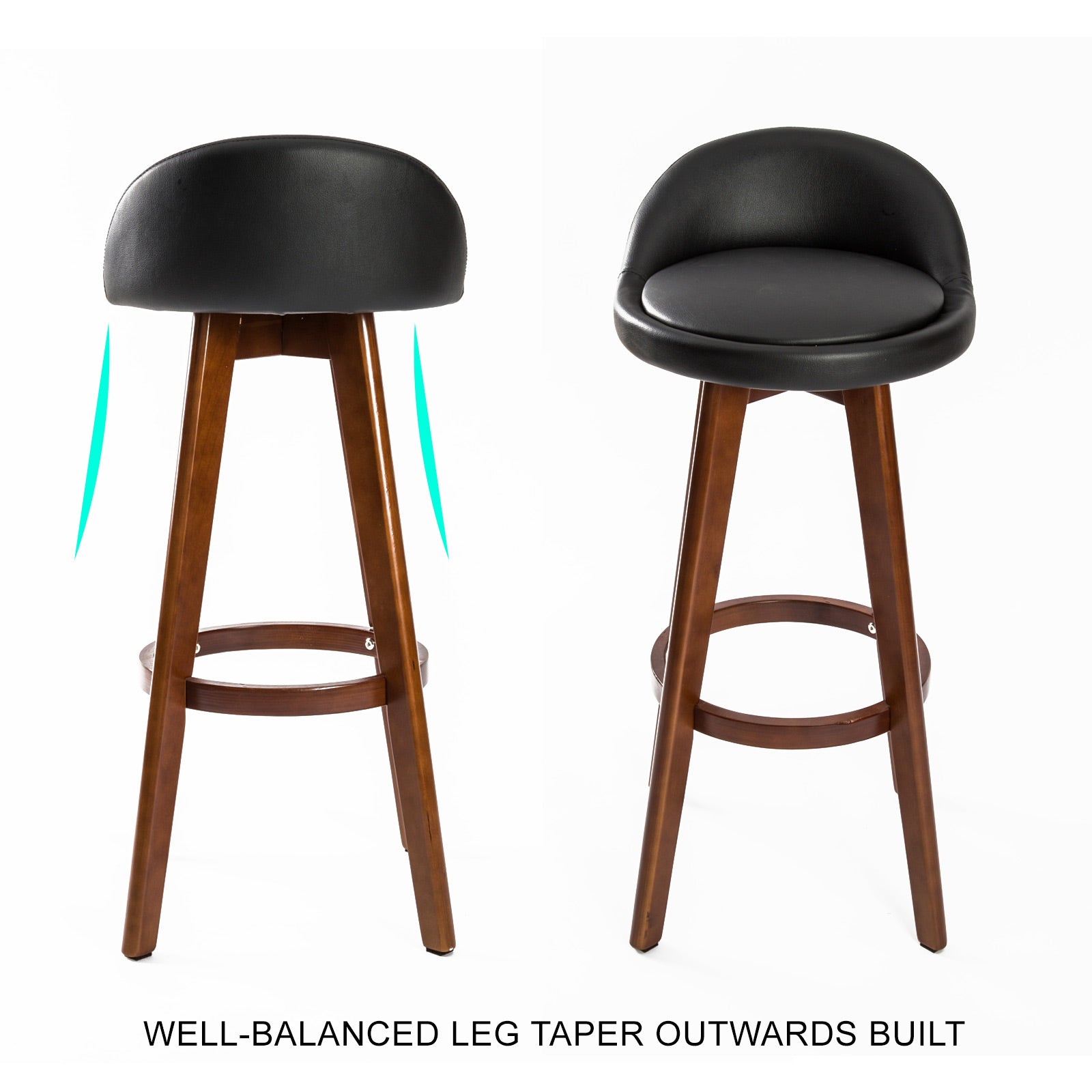 Sleek 4X 72cm Wooden Bar Stools Leather Padded, 360 Swivel, Black Brown - La Bella