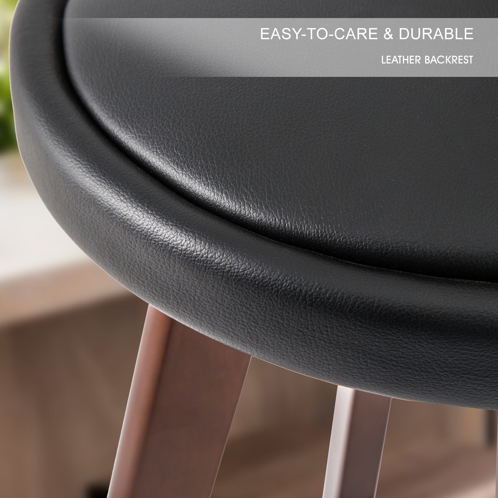 Sleek 4X 72cm Wooden Bar Stools Leather Padded, 360 Swivel, Black Brown - La Bella