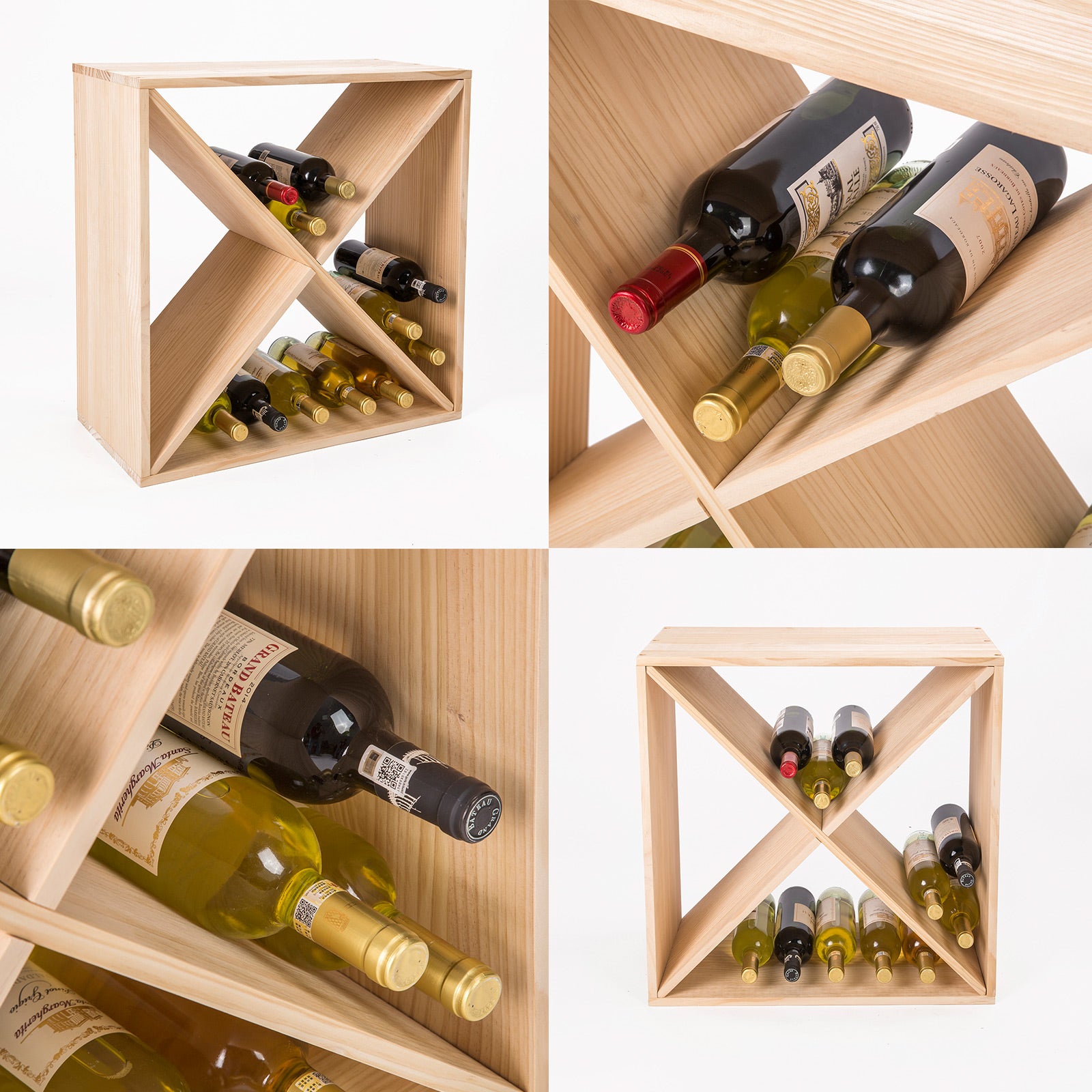 Criss Cross Pine Wood Wine Rack, 24 Bottle Storage Organizer