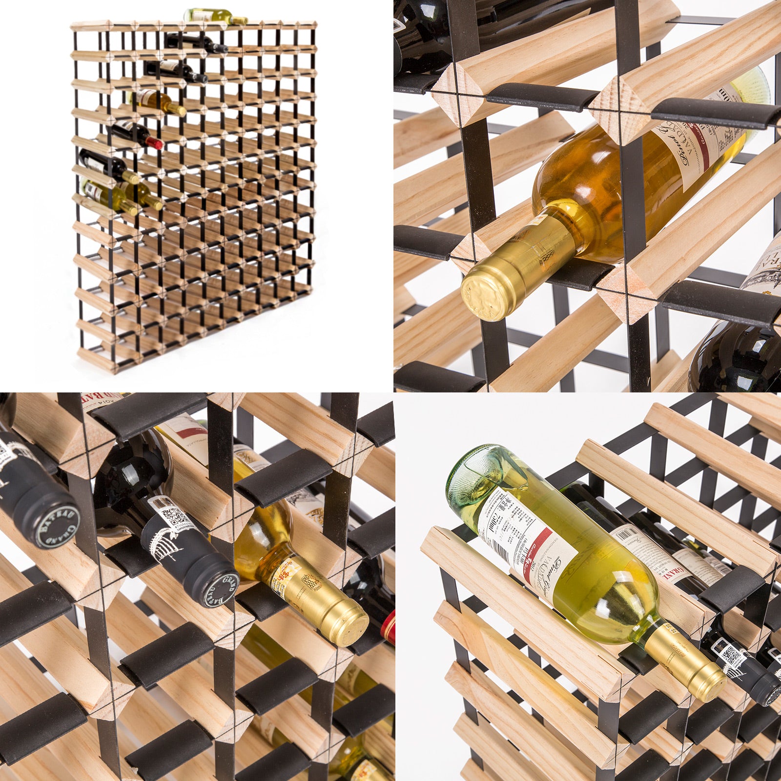 Expandable 120 Bottle Timber Wine Rack with Steel Frame