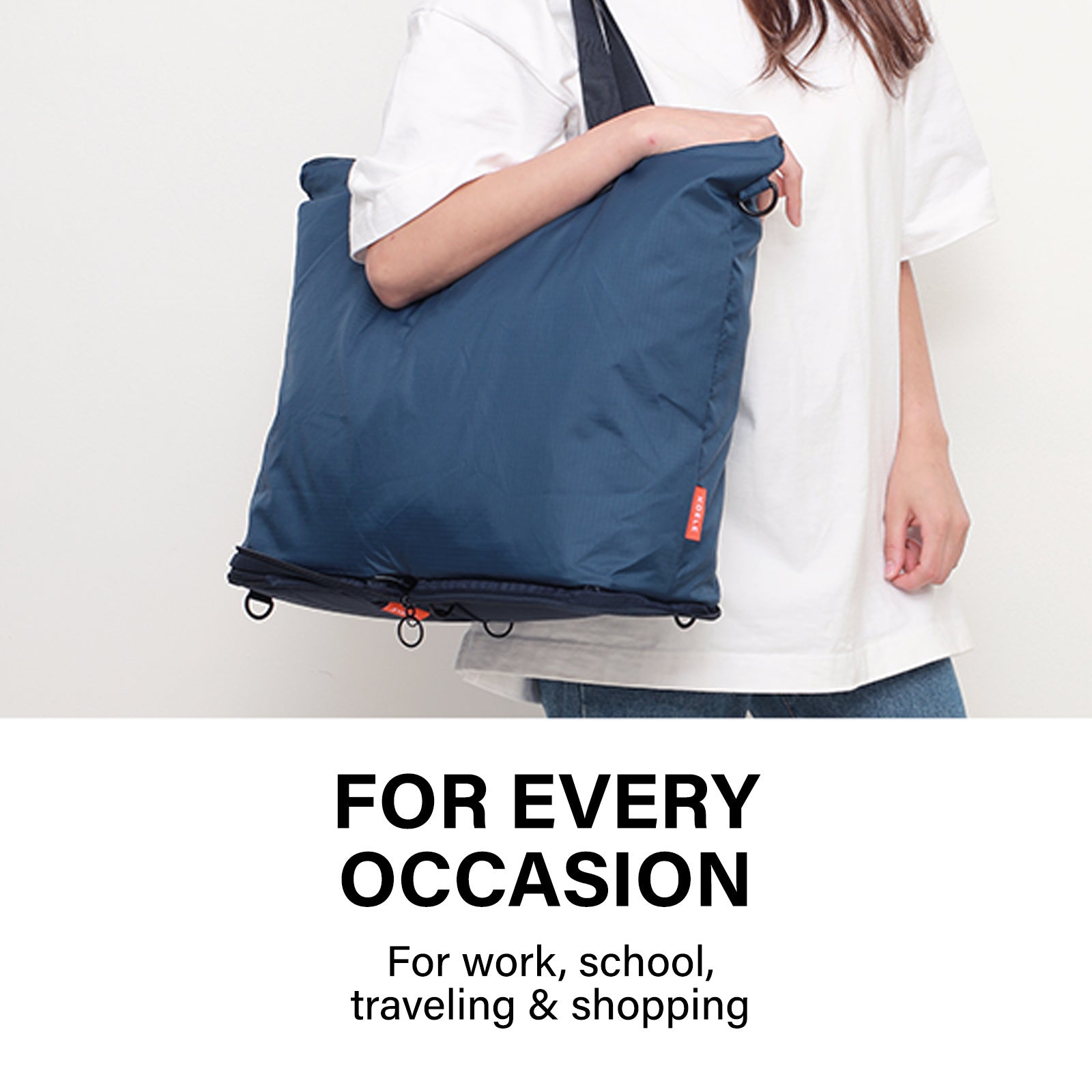 Waterproof Foldable Travel Tote Laptop Bag, Navy - KOELE