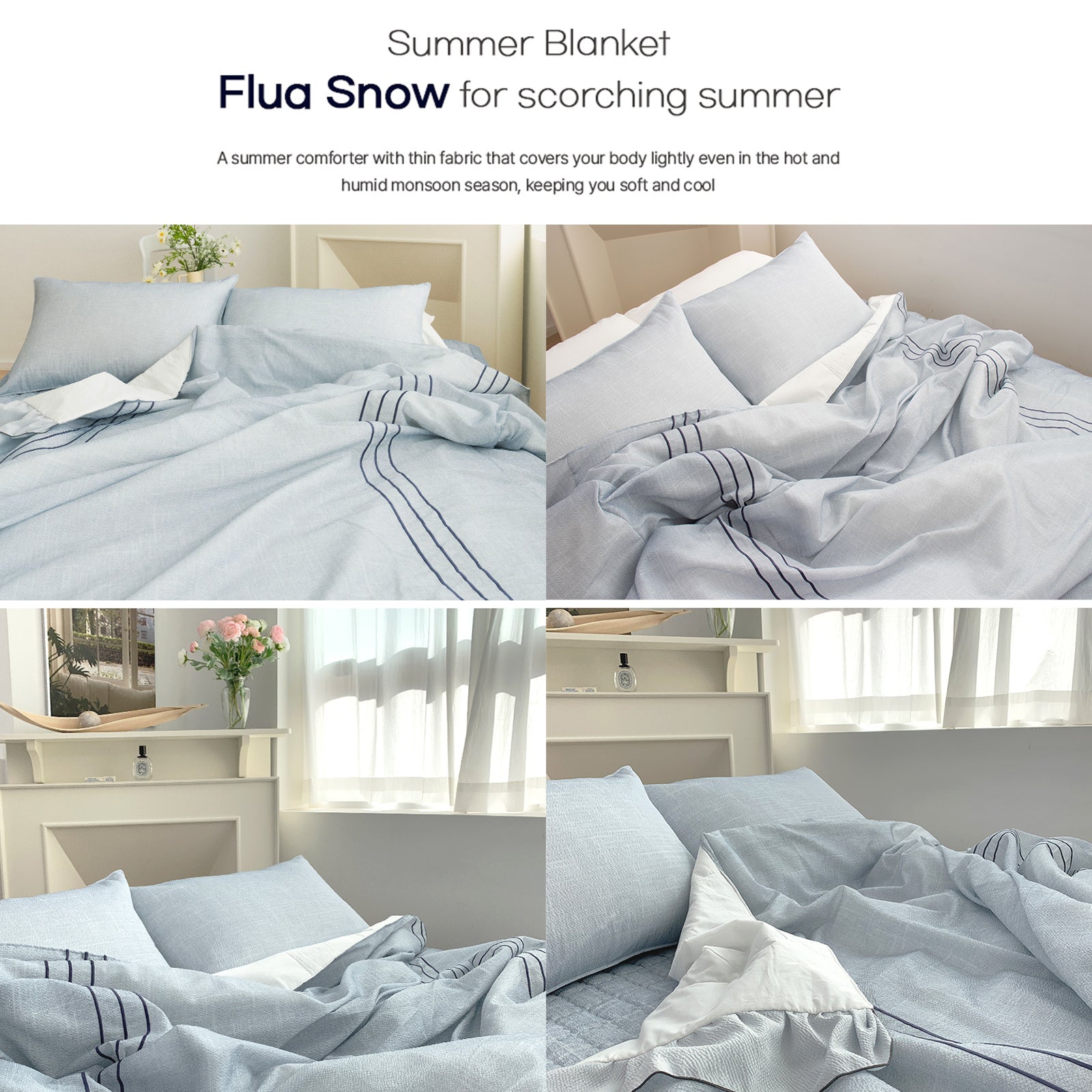 Cool Lightweight Flua Snow Comforter Set - Double, Blue, SAESOM