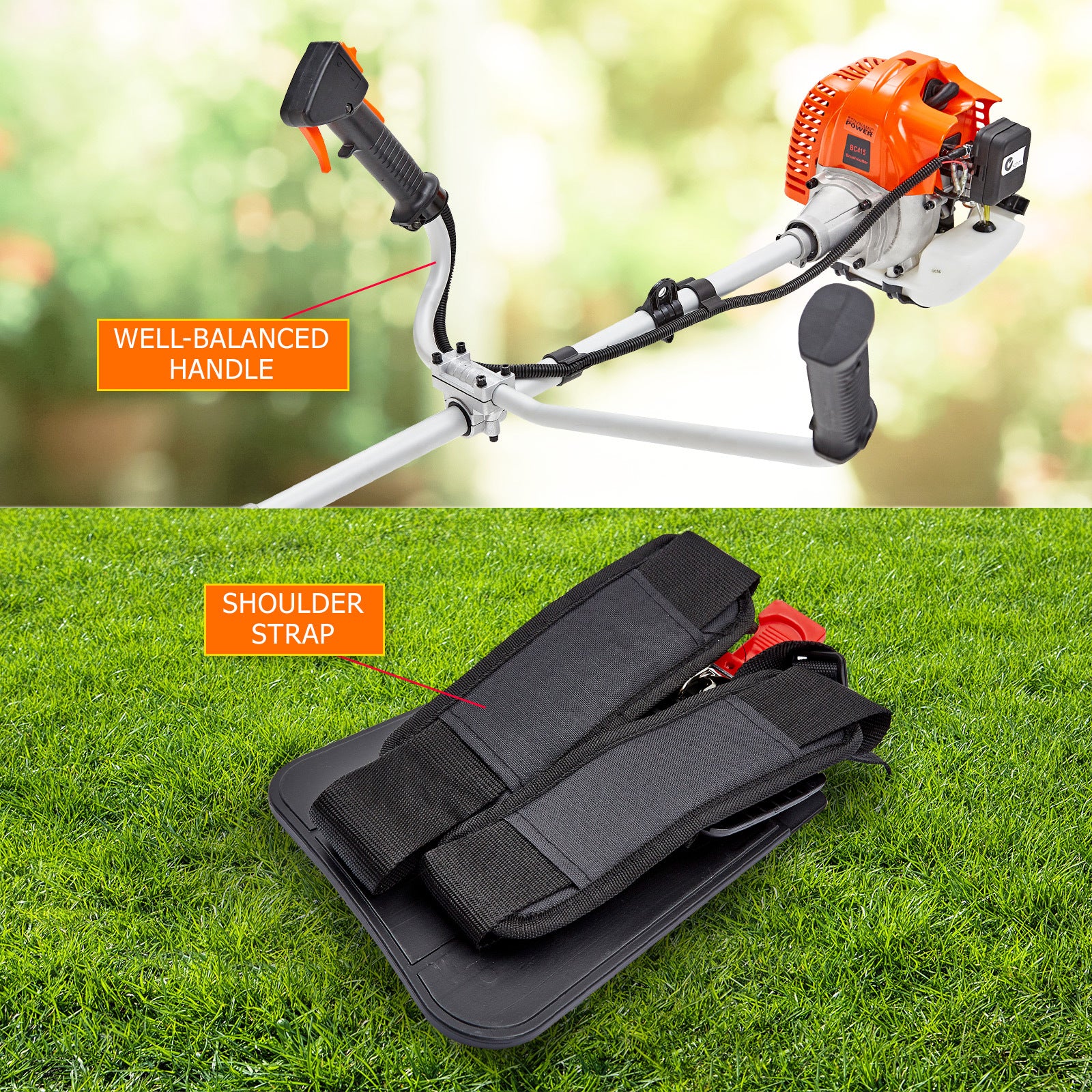 43cc Garden Brush Cutter w/ 5 Attachments, Ergonomic Handle - Dynamic Power