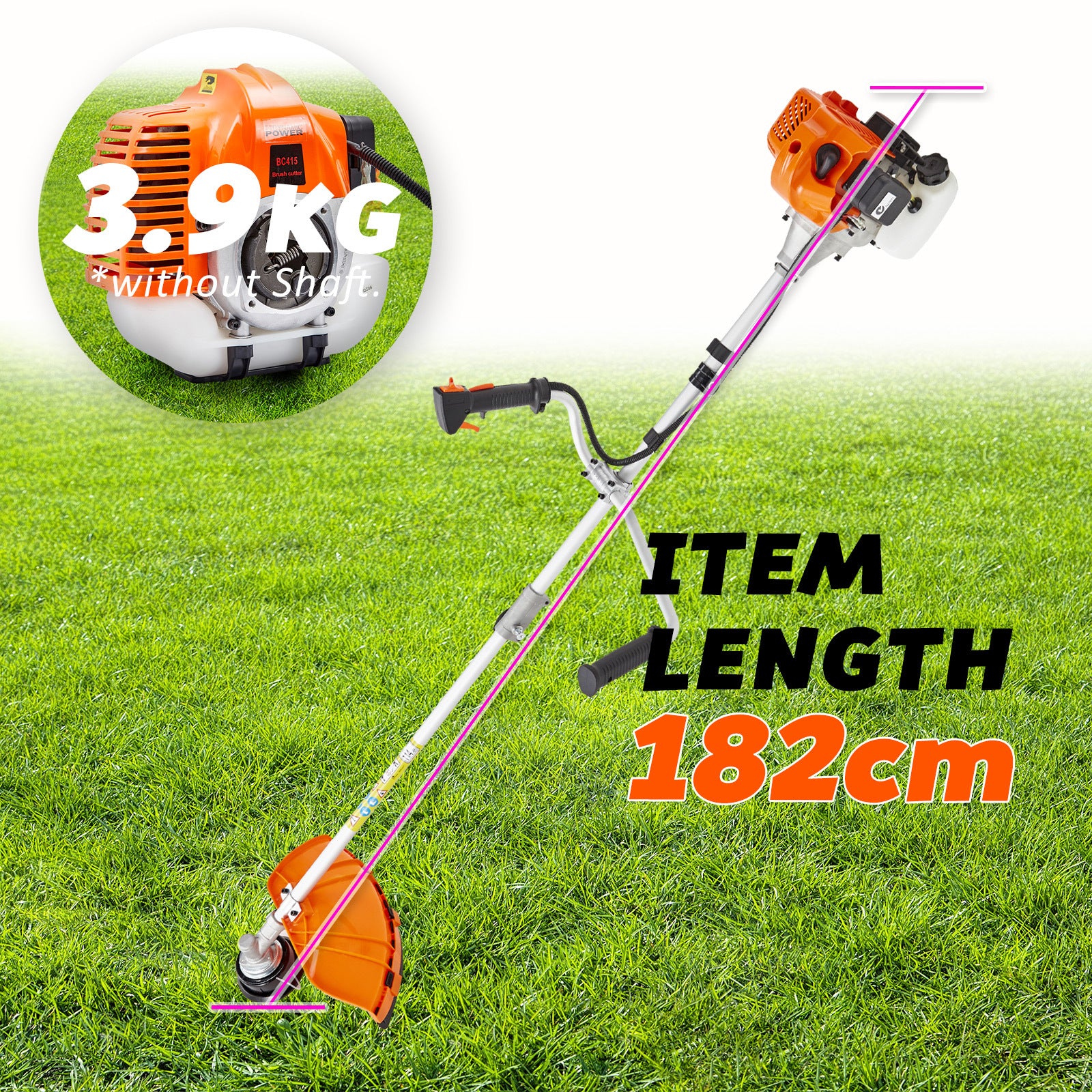 43cc Garden Brush Cutter w/ 5 Attachments, Ergonomic Handle - Dynamic Power