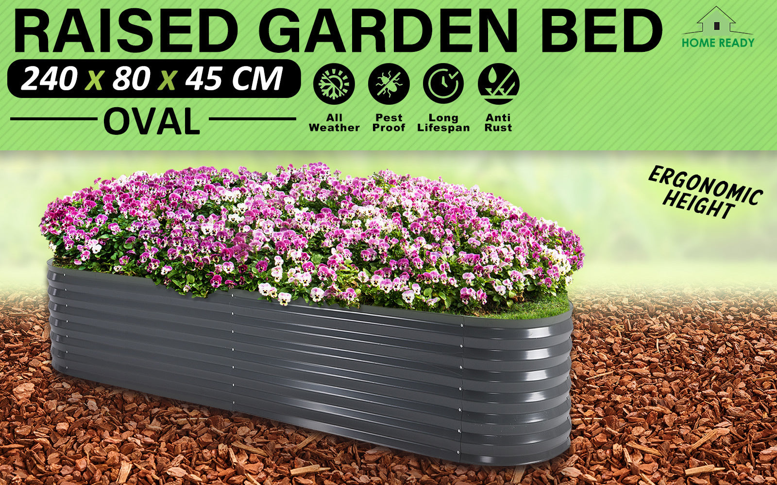 Galvanized Steel Raised Garden Bed, Anti-Rust Oval - Home Ready