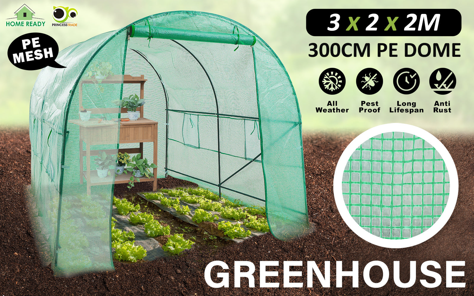 Large Steel Frame Walk-In Greenhouse with UV PE Cover