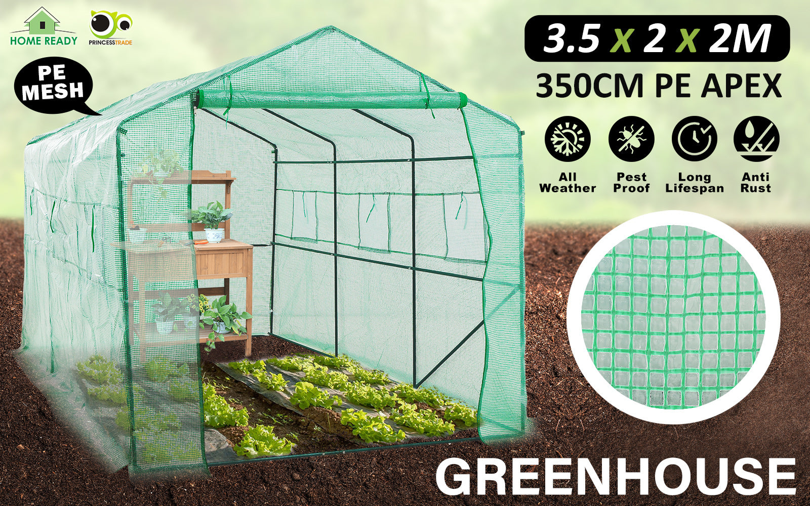 Large Walk-In Steel Greenhouse with UV Resistant PE Cover