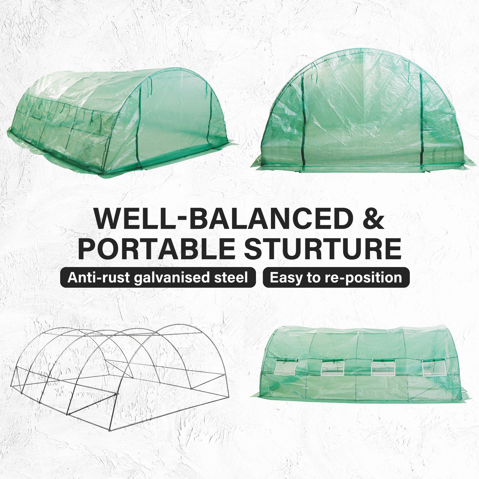 UV Resistant Polytunnel Greenhouse with Steel Frame 4x3x2M