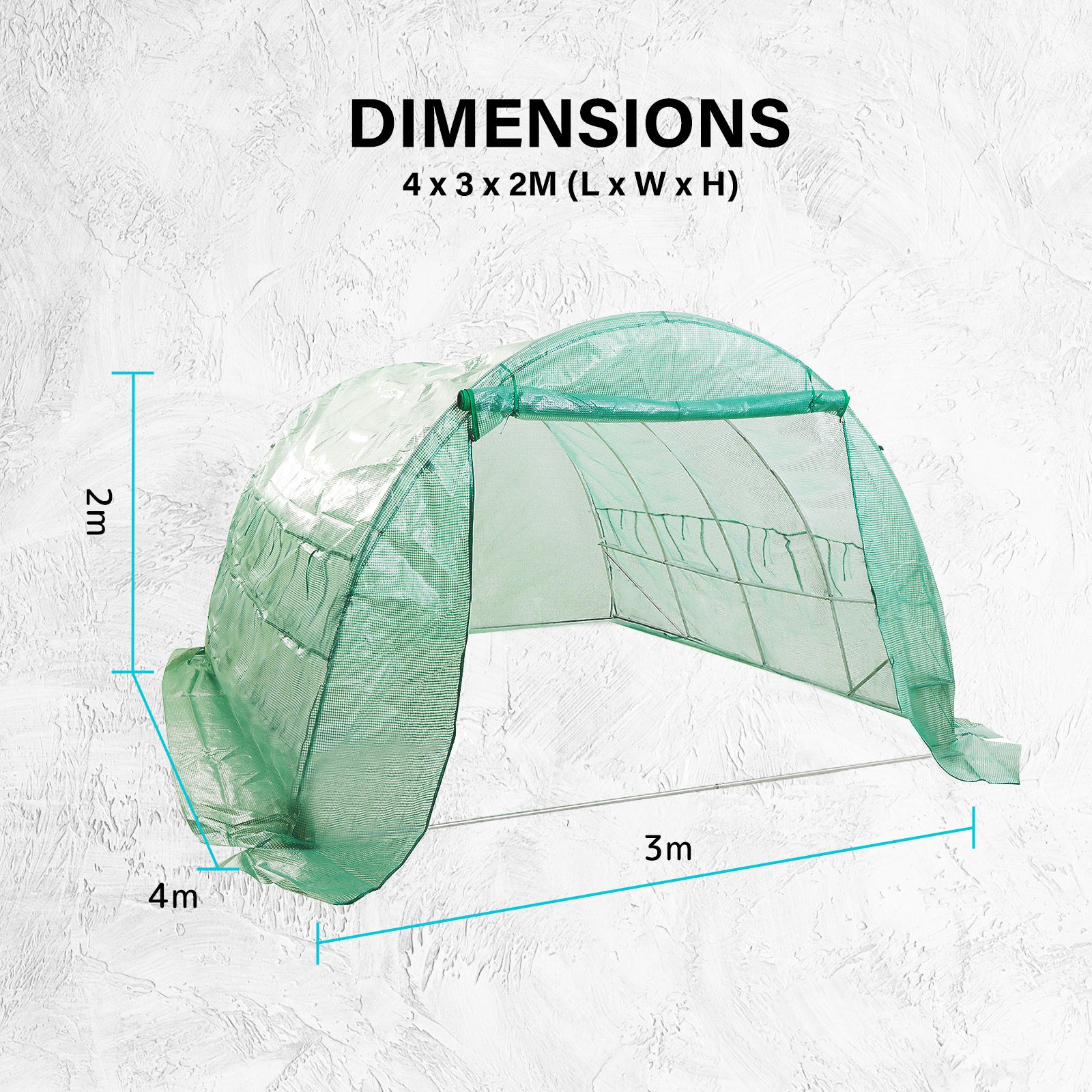 UV Resistant Polytunnel Greenhouse with Steel Frame 4x3x2M