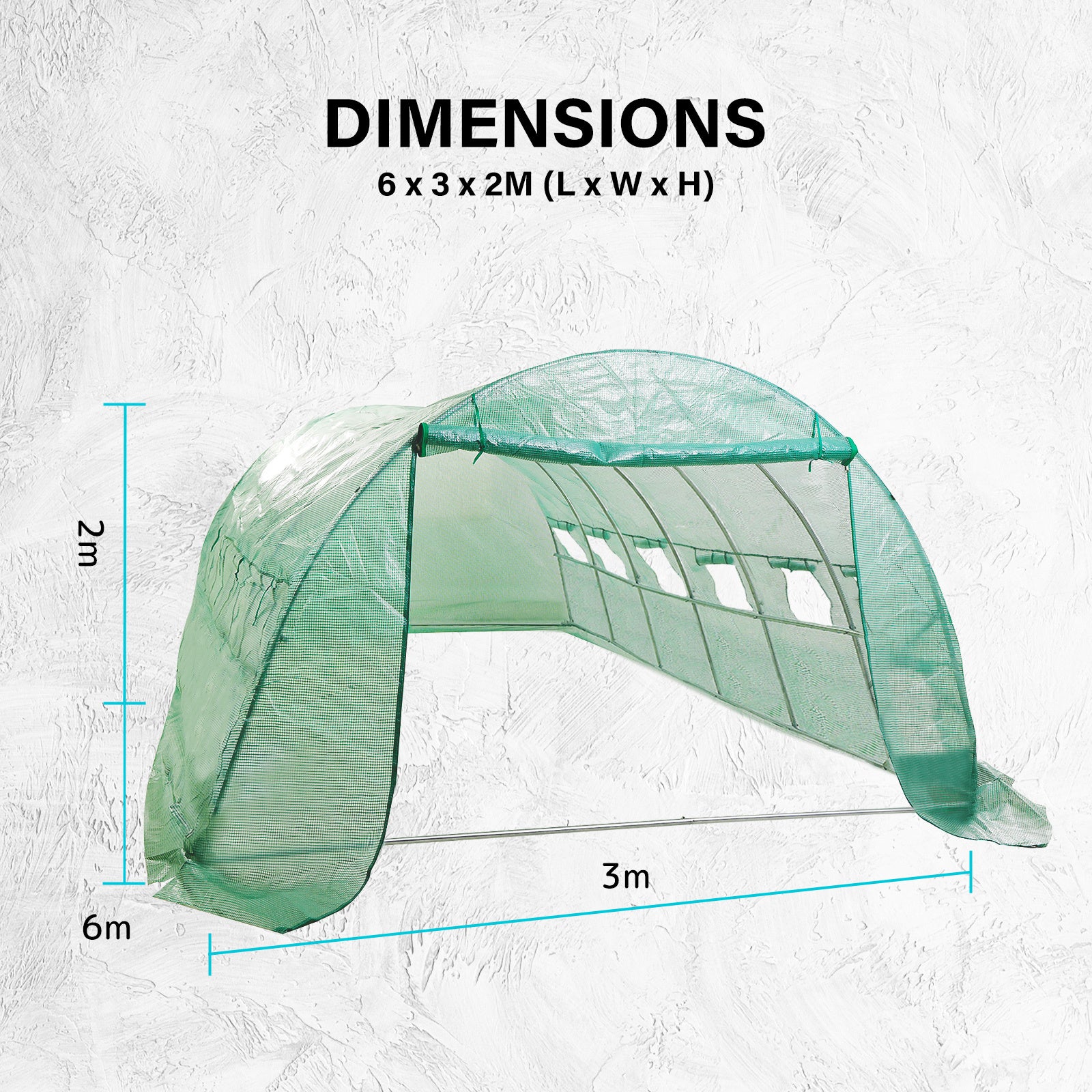 Large Steel Frame Walk-In Greenhouse 6x3x2M, UV PE Mesh - Home Ready