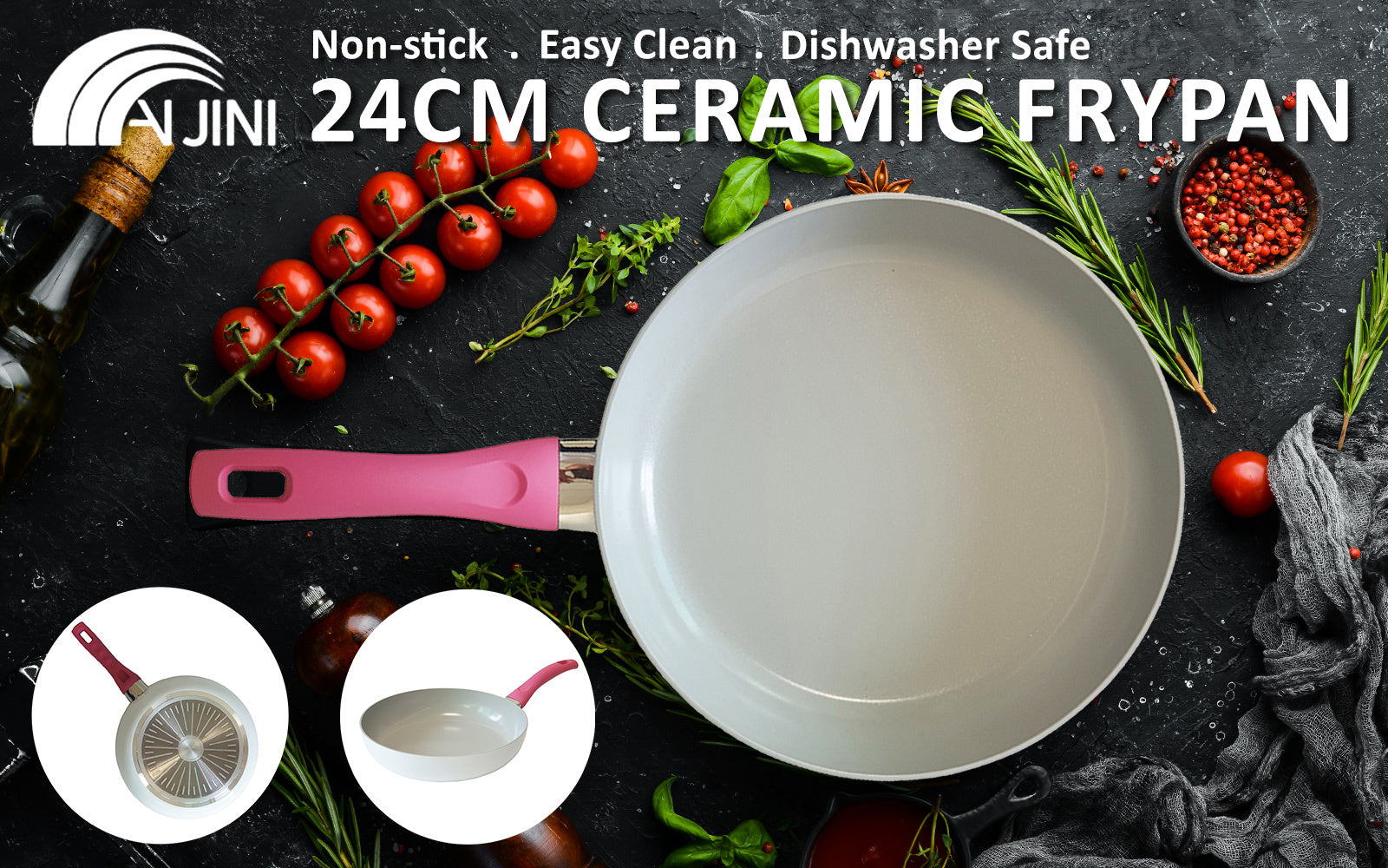 24cm Non-Stick Ceramic Frypan, Induction Safe - Jiniart