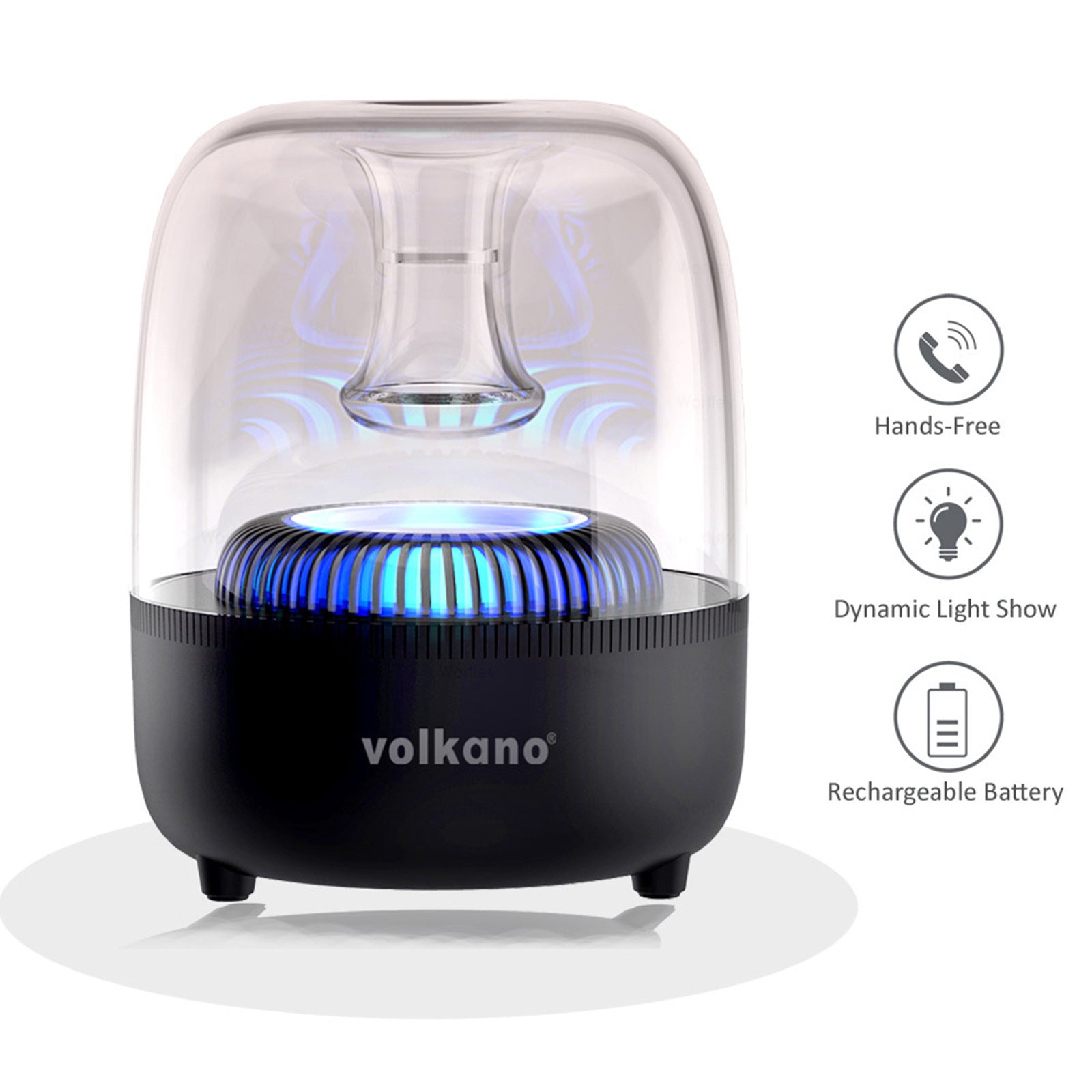 LED Bluetooth Stereo Speaker, TWS, FM, USB/TF/AUX, 2000mAh, Volkano