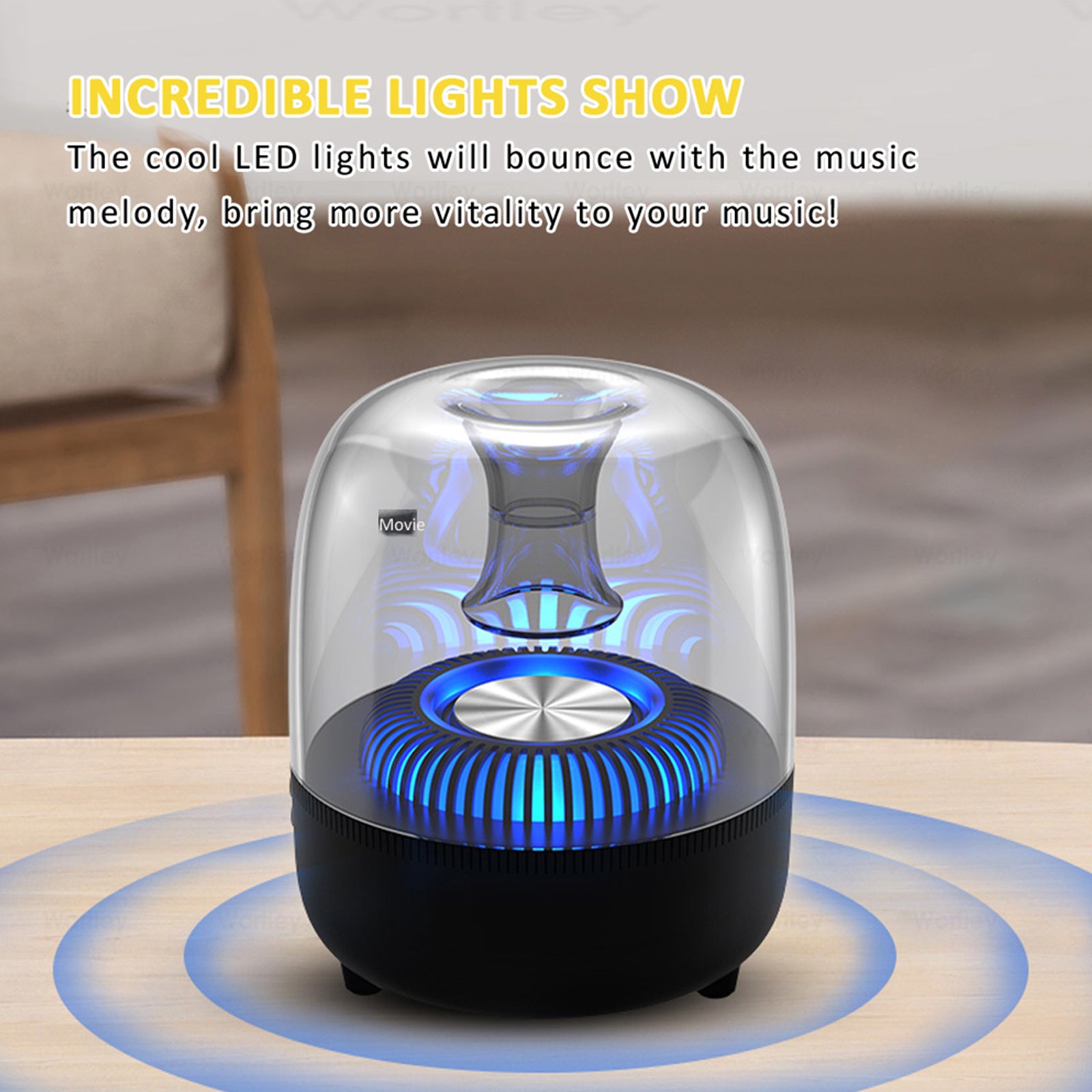 LED Bluetooth Stereo Speaker, TWS, FM, USB/TF/AUX, 2000mAh, Volkano