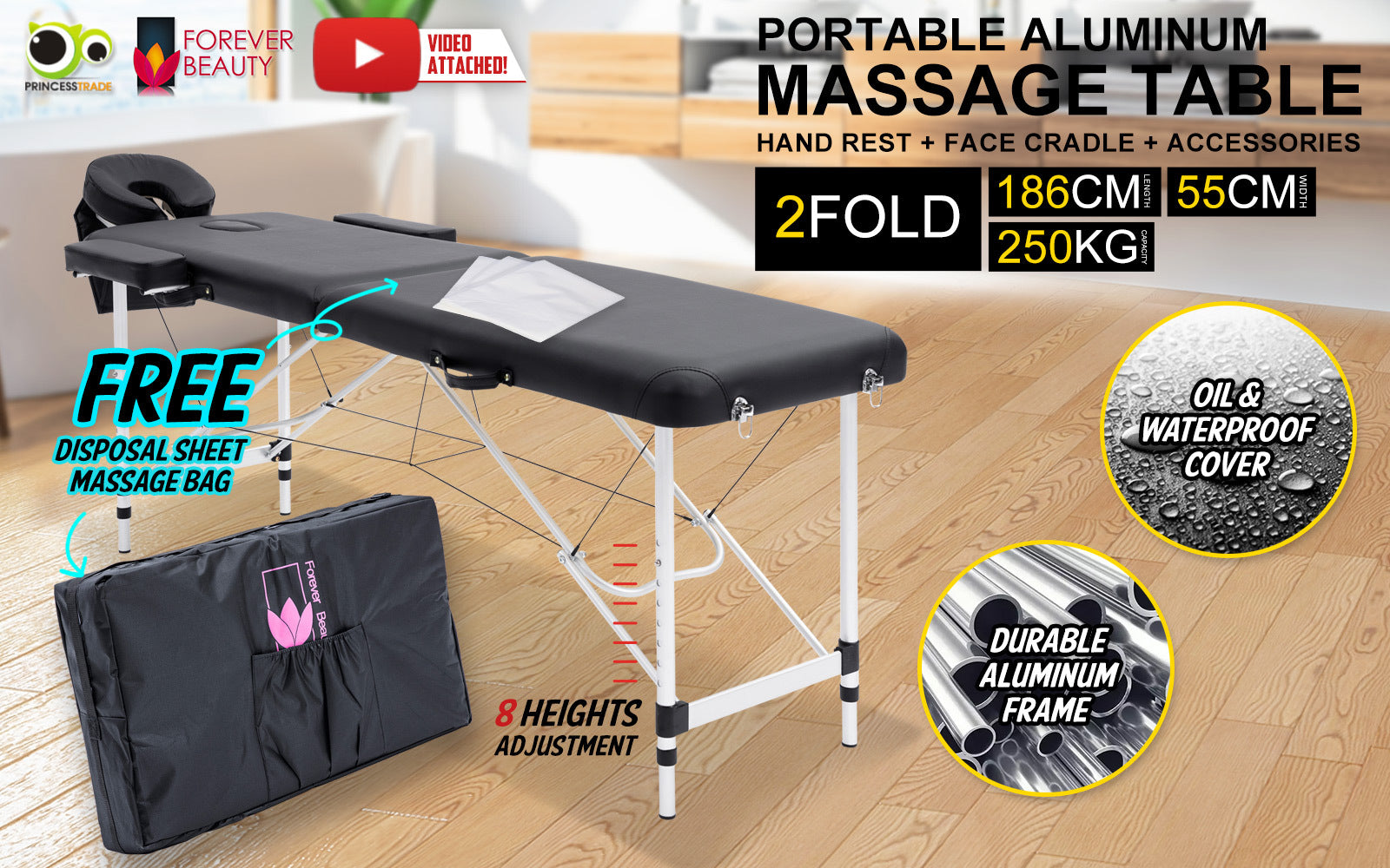 Lightweight Aluminium Portable Beauty Massage Table 55cm