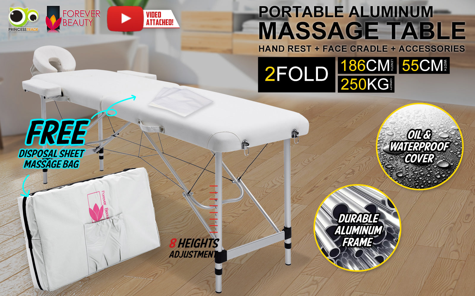 Lightweight Aluminium Portable Massage Table Bed 2 Fold