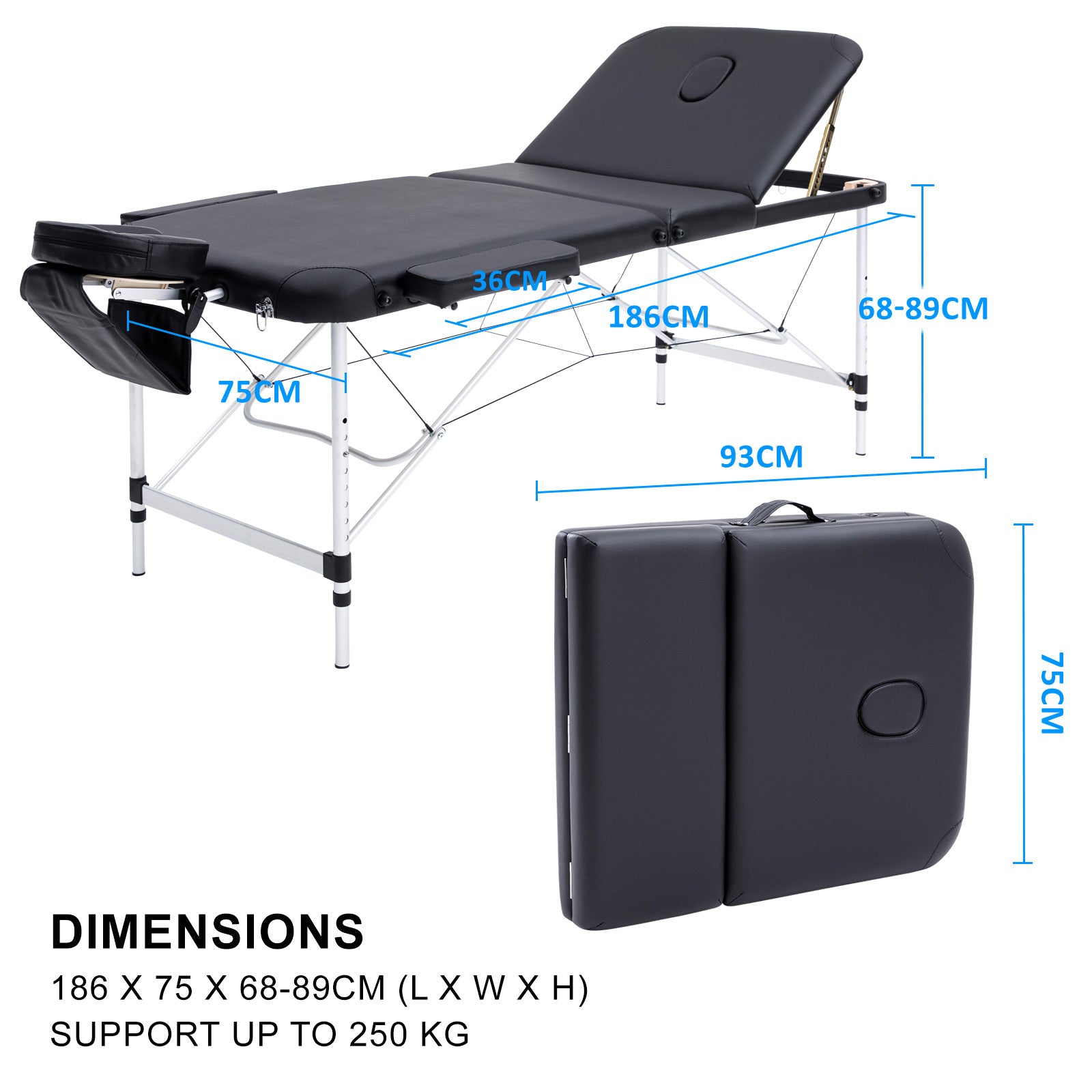 Lightweight Aluminium 3-Fold Massage Table with Accessories Forever Beauty